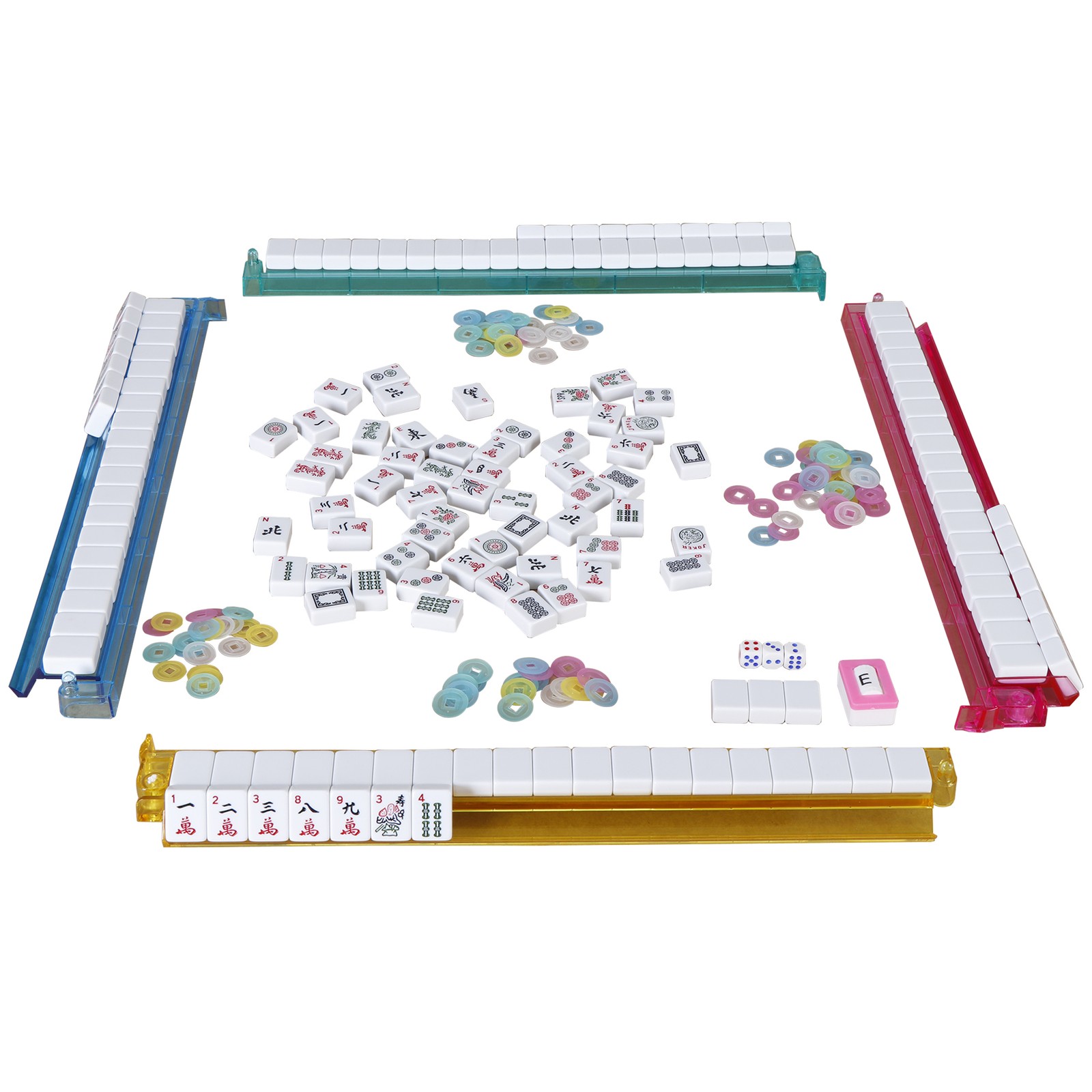 American Mahjong Set,166 Premium White Tiles 4 All-in-One Mahjong Racks/Pushers