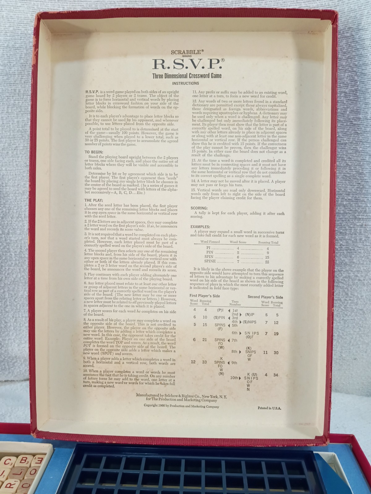 Vintage 1966 Scrabble RSVP 3D Crossword Game Selchow & Righter 74/75 Blocks