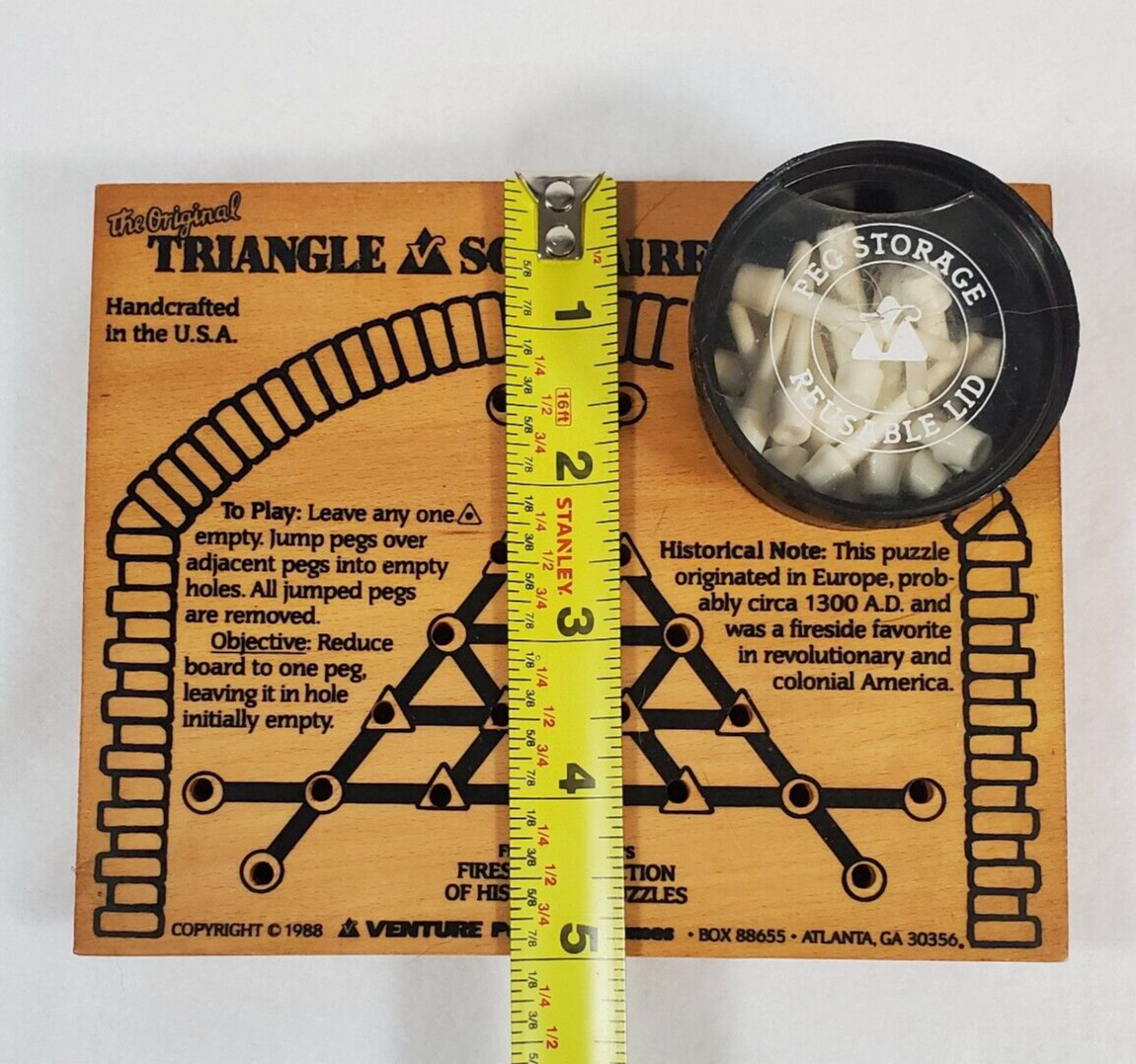 Vintage Venture’s Fireside Triangle Solitaire Wood Peg Game 1988 The Original
