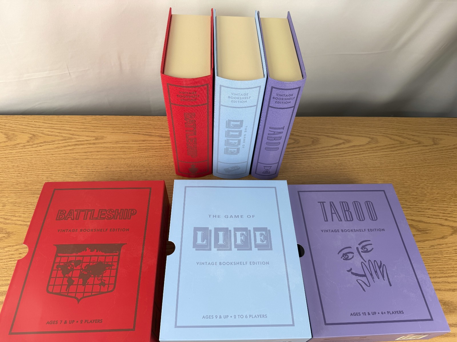Battleship, Life, Taboo Vintage Board Game Bookshelf Collection Open Box