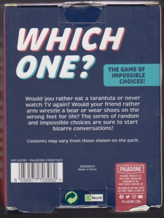 WHICH ONE? THE GAME OF IMPOSSIBLE CHOICES! 2+ PLAYERS, PALADONE CNDAY-0522 “NEW”