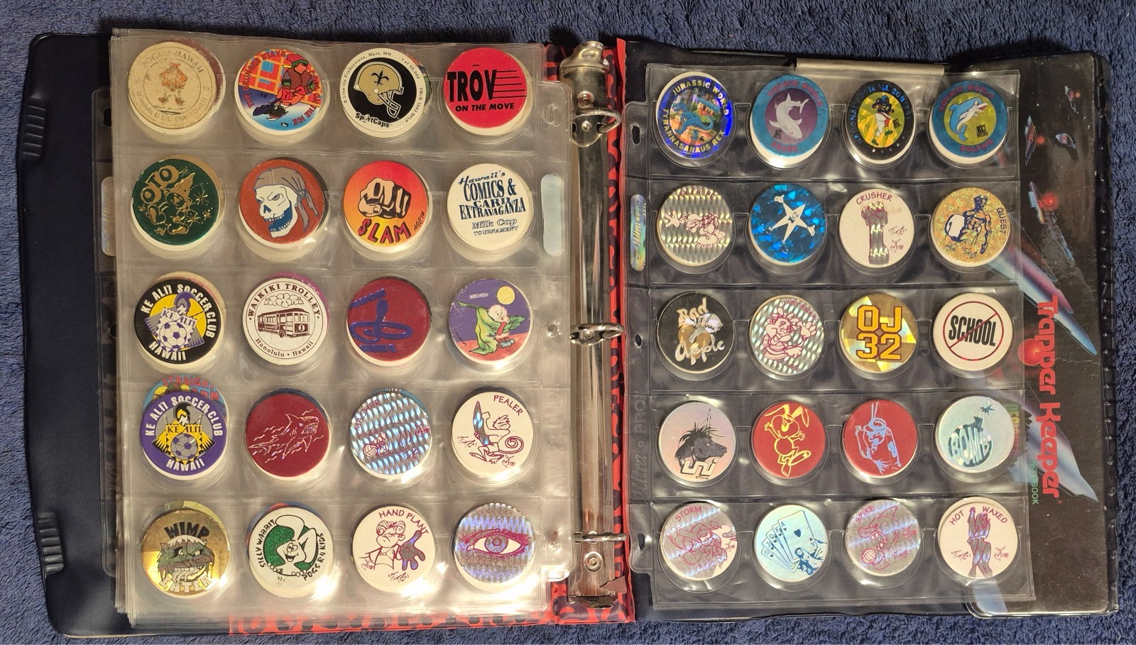POGS LOT 229 TOTAL IN POCKET PAGES + TRAPPER KEEPER BINDER JOTS SNAPS CAPS