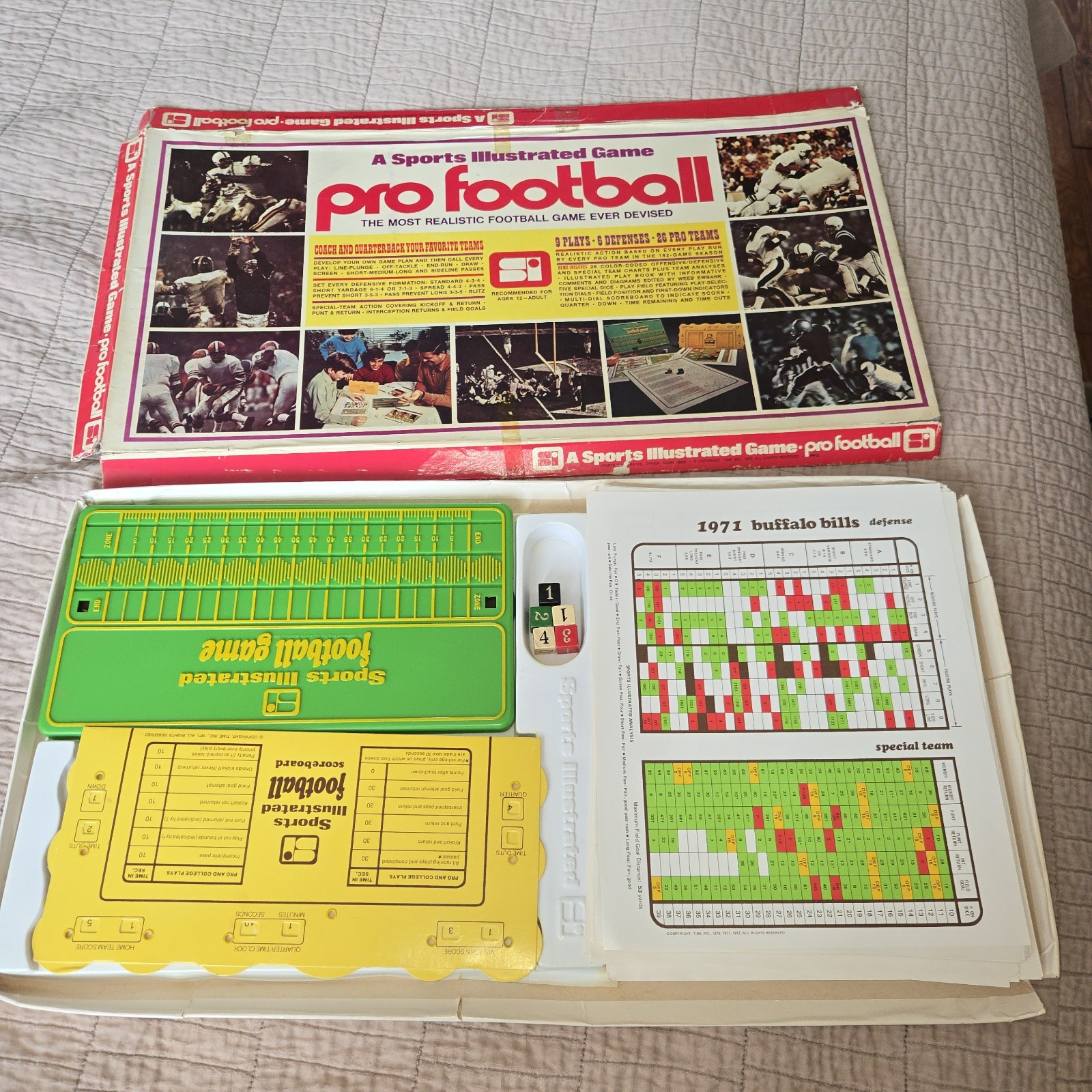 Sports Illustrated Pro Football Game 1972 Box Instructions 26 NFL Team Cards