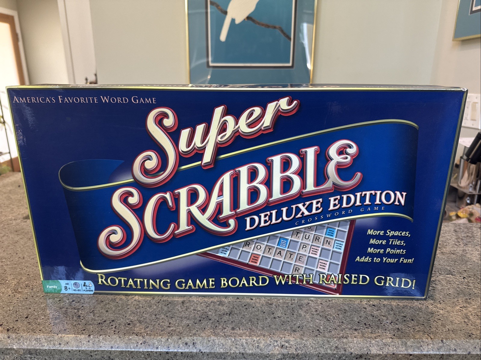Super Scrabble Deluxe Edition Crossword Game Rotating Board Hasbro 2010