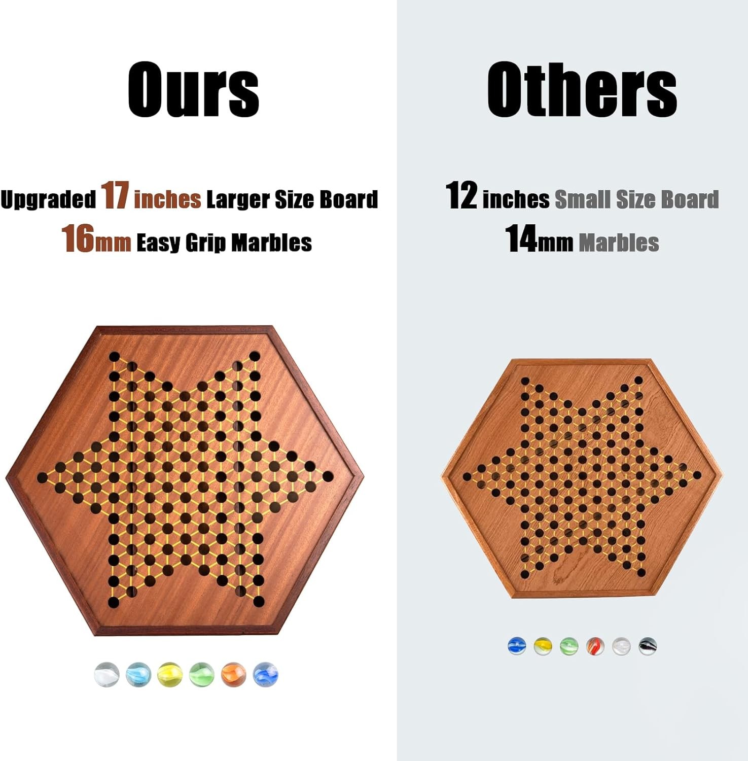 Large 17″ Chinese Checkers Board Game for 2-6 Player Wooden Game Board, 16Mm 60+