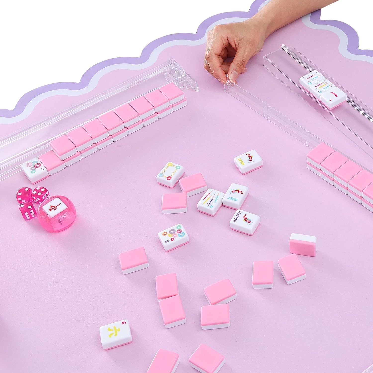 160 Pink American Printed Mahjong Game Set with Carrying Bag and Accessories