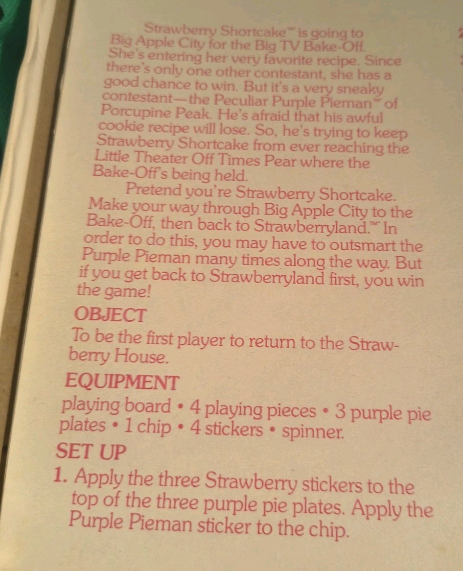 Strawberry Shortcake in Big Apple City Board Game 1981 Vtg. MISSING PAWN, READ