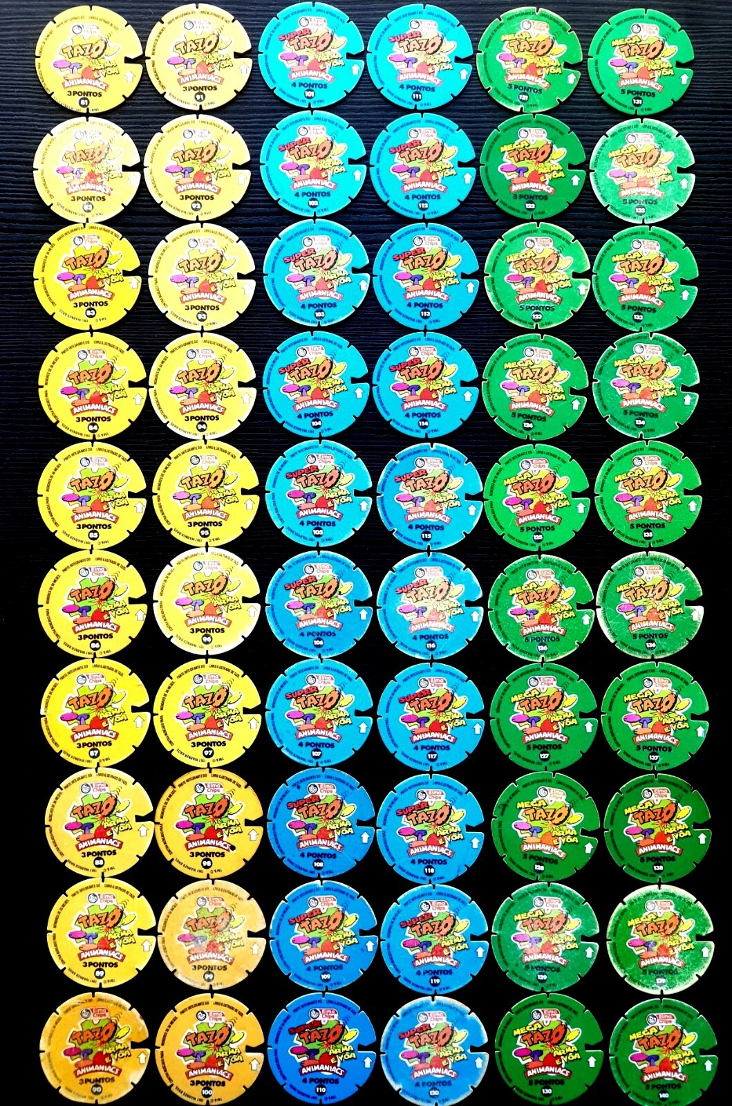 Animaniacs Tazos – Complete Set 1 to 60 Pogs *RARE* $10 / Tazo – Elma Chips 1997