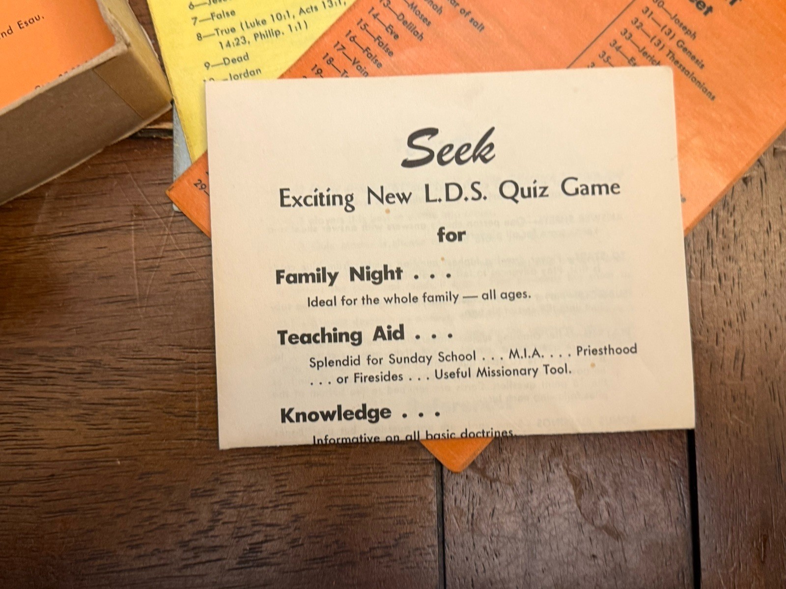 Vintage 1958 Seek LDS Quiz Game Bookcraft Mormon Trivia Card Game Retro 1950s