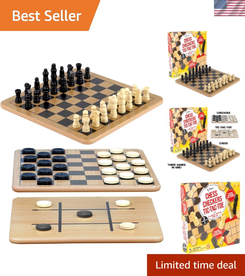 Durable Reversible Board Game Set – Chess, Checkers & Tic-Tac-Toe for Family Fun
