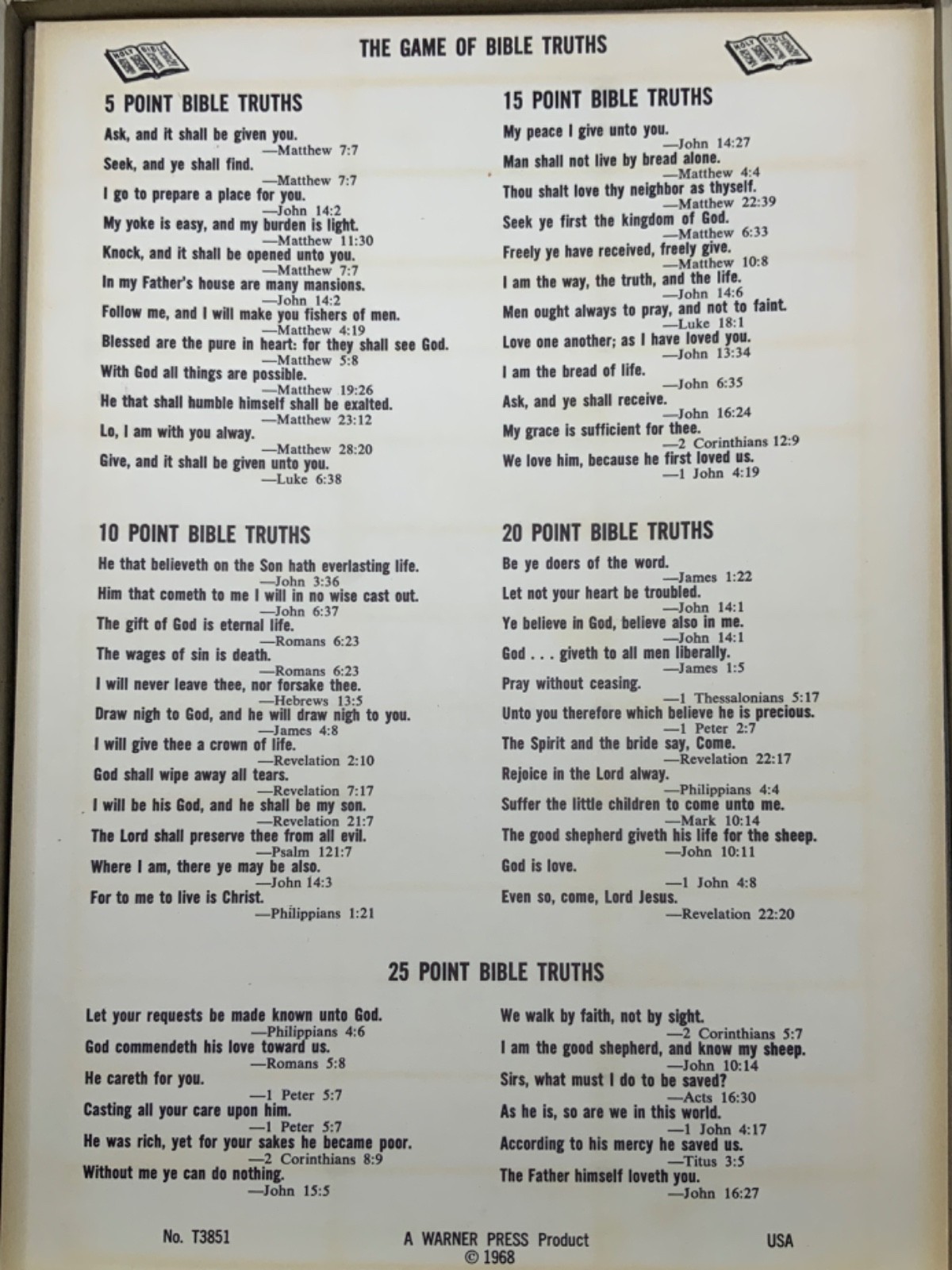 1968 Warner – TIS TRU – THE GAME OF BIBLE TRUTHS- T3851 – Christian Fellowship
