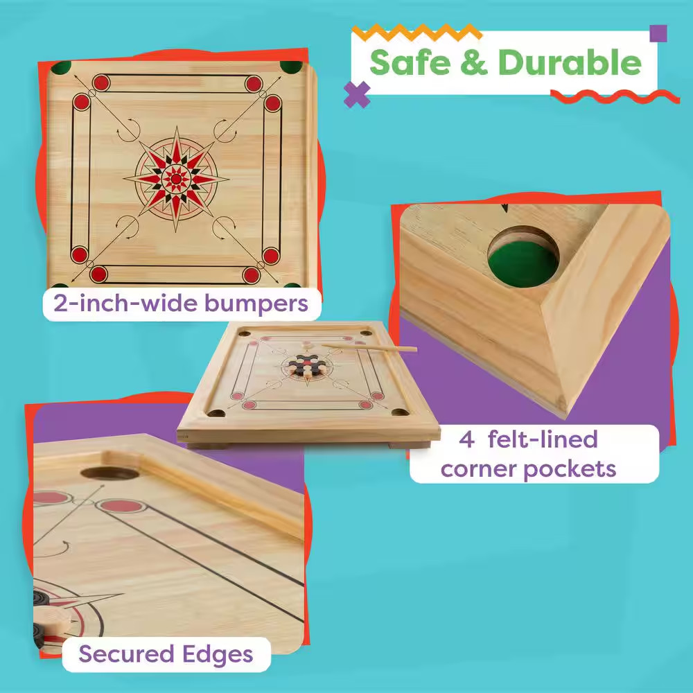 Wooden Carrom Board Game with Cue Sticks