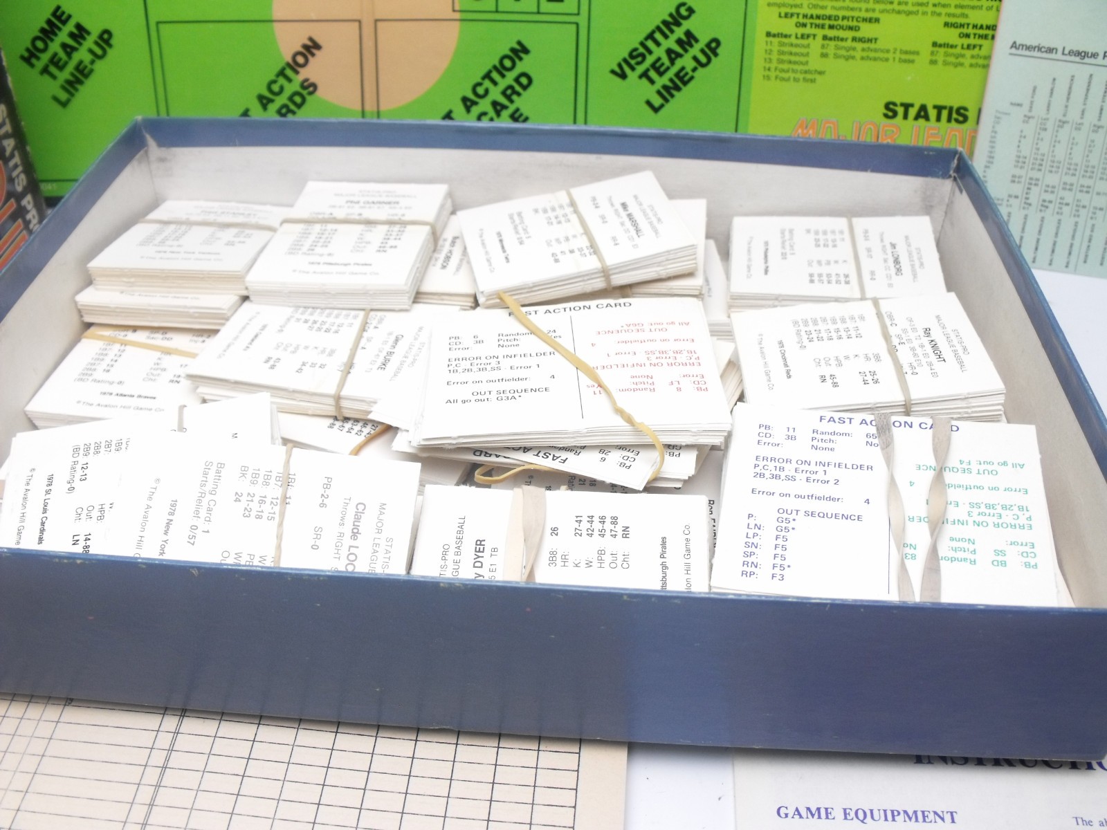 Statis Pro Major League Baseball game, 1979 from Avalon Hill Missing some cards