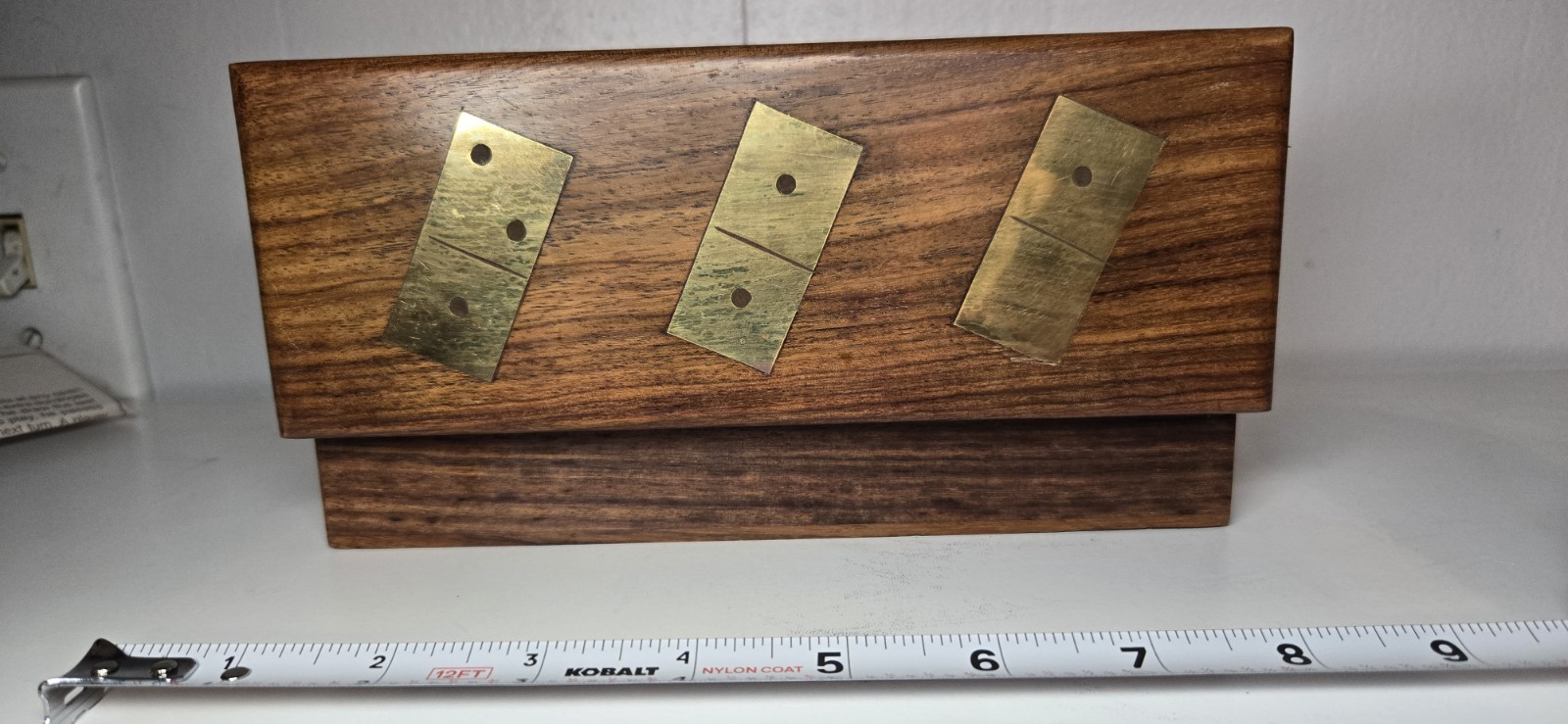 Double Six Wood Dominoes Set w Brass Inlays in Wooden Case – Vintage