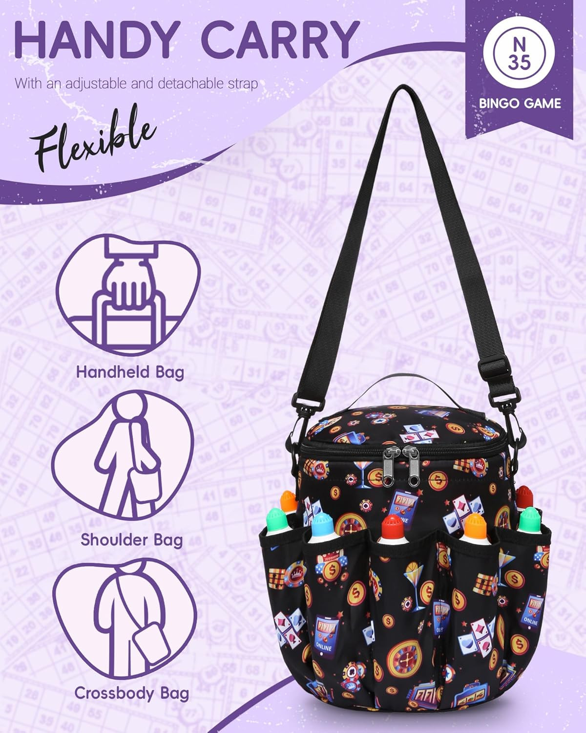 Bingo Bags with Pockets for Bingo Daubers Dabbers Dobbers Dotters Bingo Bag for