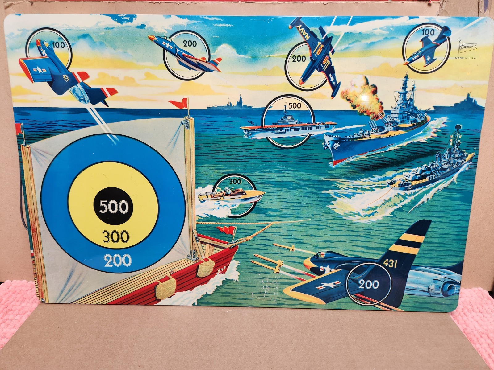 VTG Superior Sea Battle Action Game All Metal Target Board w/ Easel Original Box