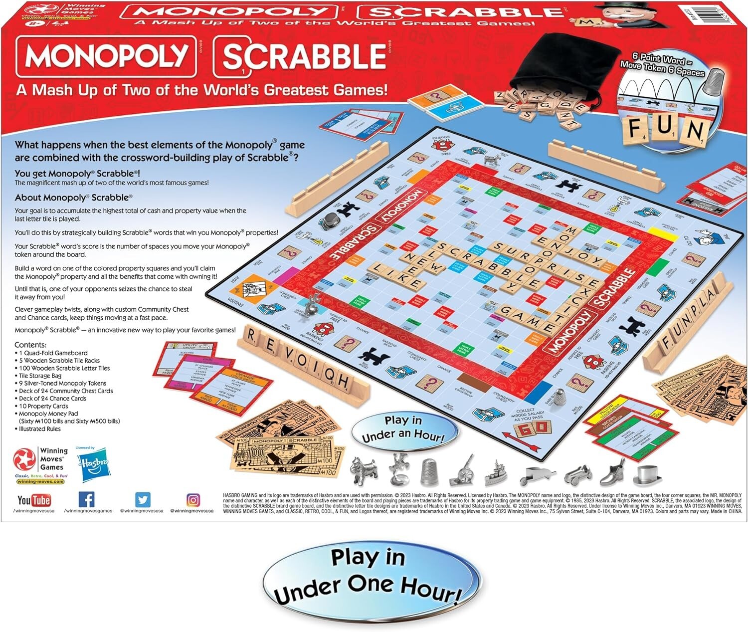 Monopoly Scrabble Board Game – Play in UNDER ONE HOUR – Game Night Kids & Adults