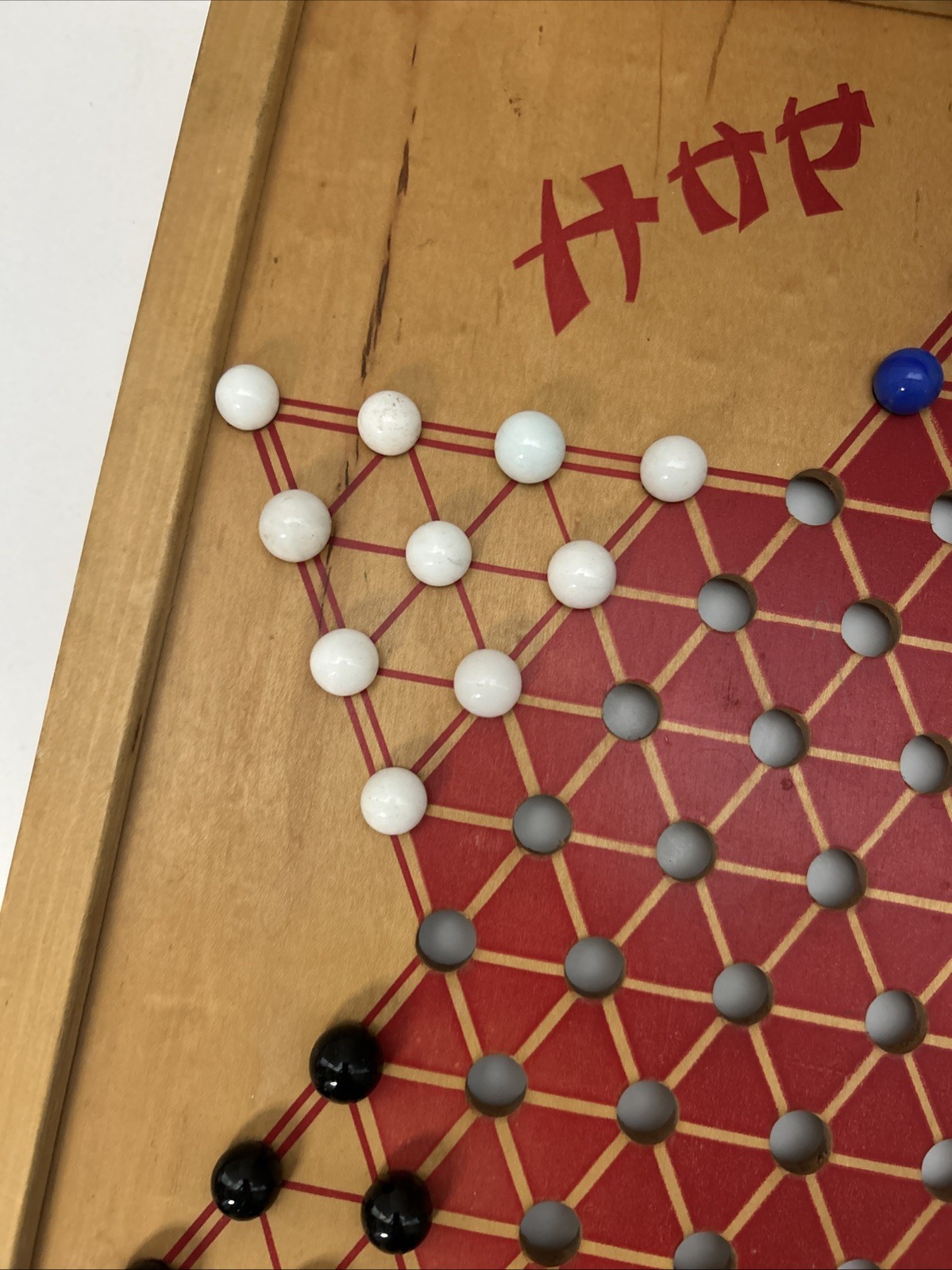 VTG Pressman USA Hop Ching Red Font Wood Chinese Checkers Game Board & Marbles