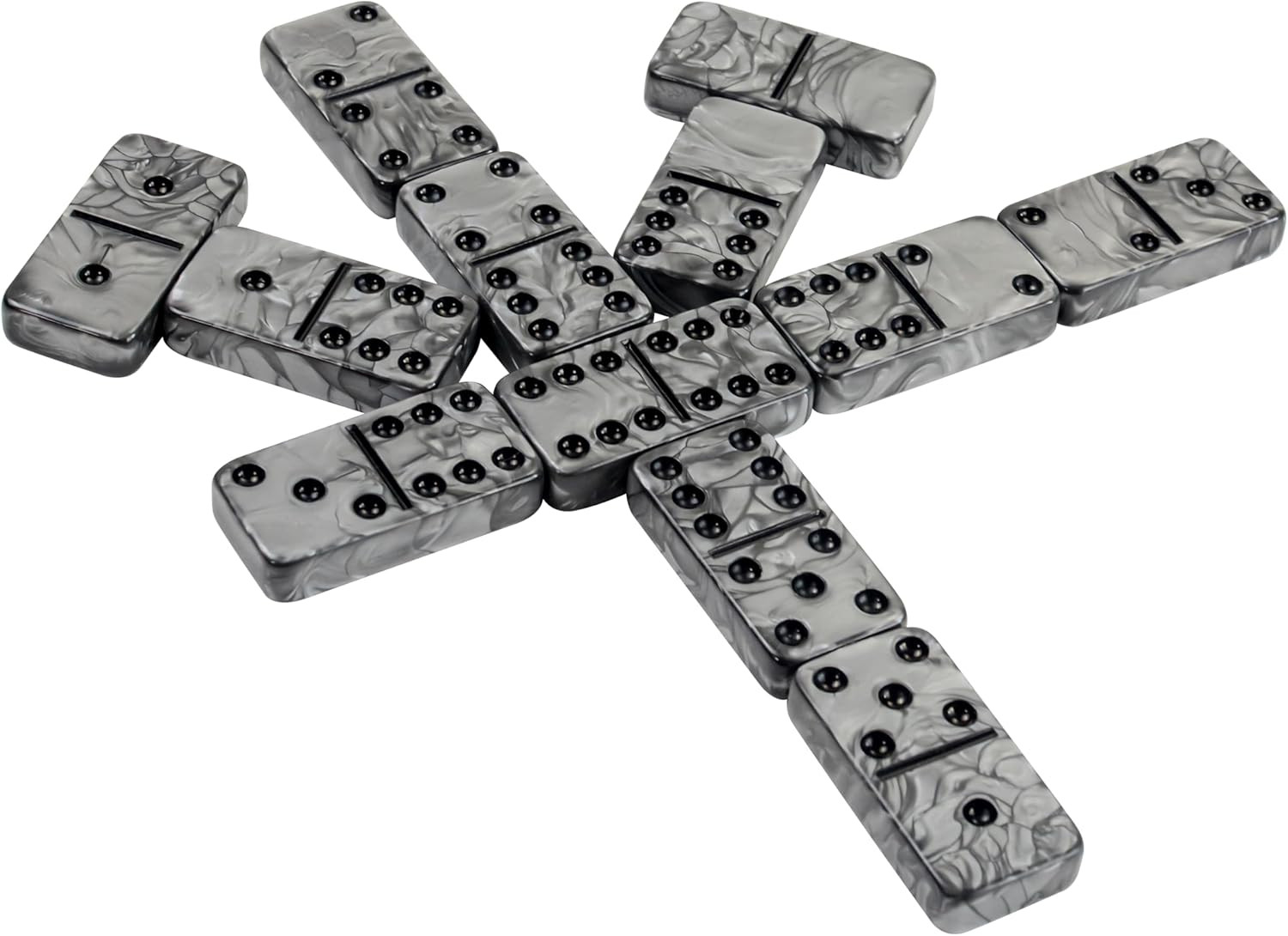 Dominos Set for Adluts – Double 6 Jumbo Domino Set – 28 Thick Marbleized Black a