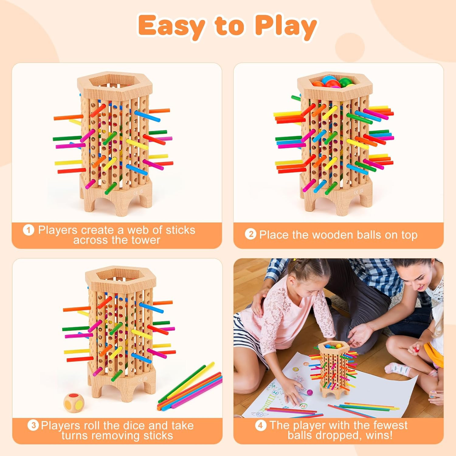 Montessori Game Wooden Board Games for Kids 4-6-8-12, 36 Colorful Stick Math Edu