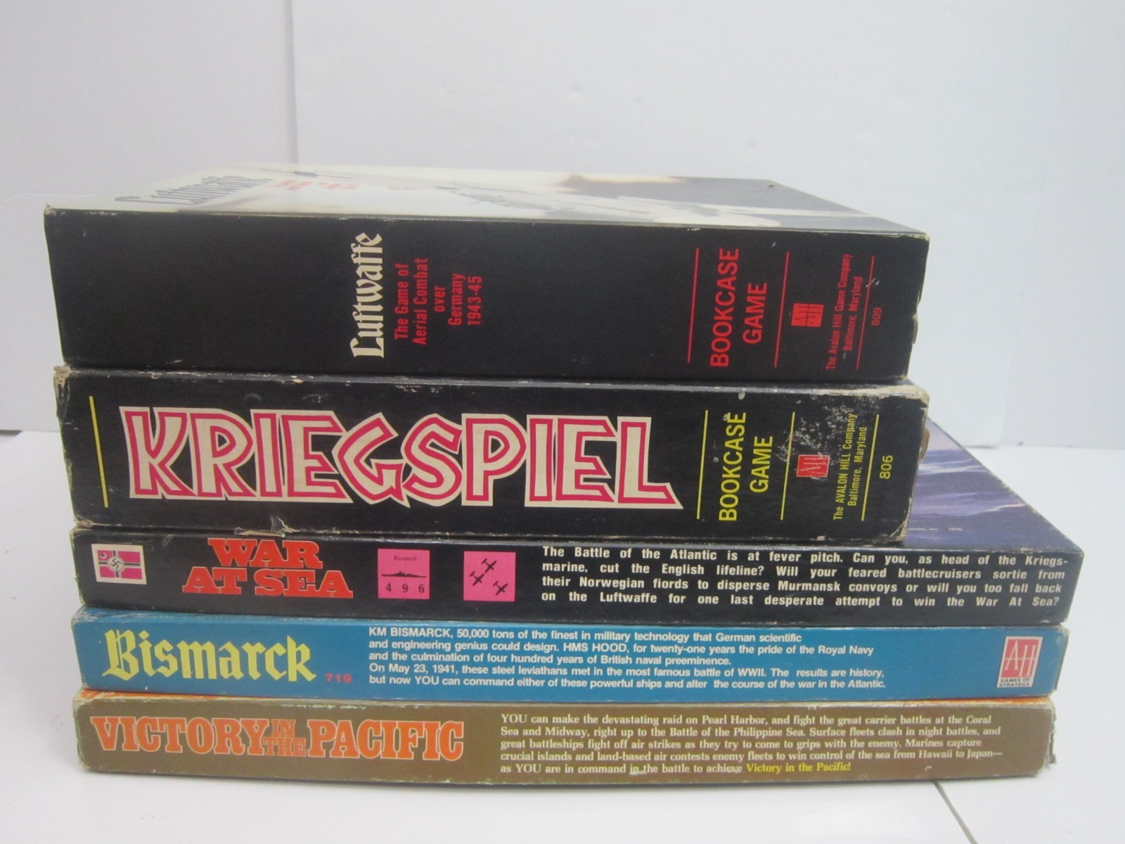 Lot 5 Avalon Hill Games Victory Pacific Luftwaffe Bismarck War At Sea Kriegspiel