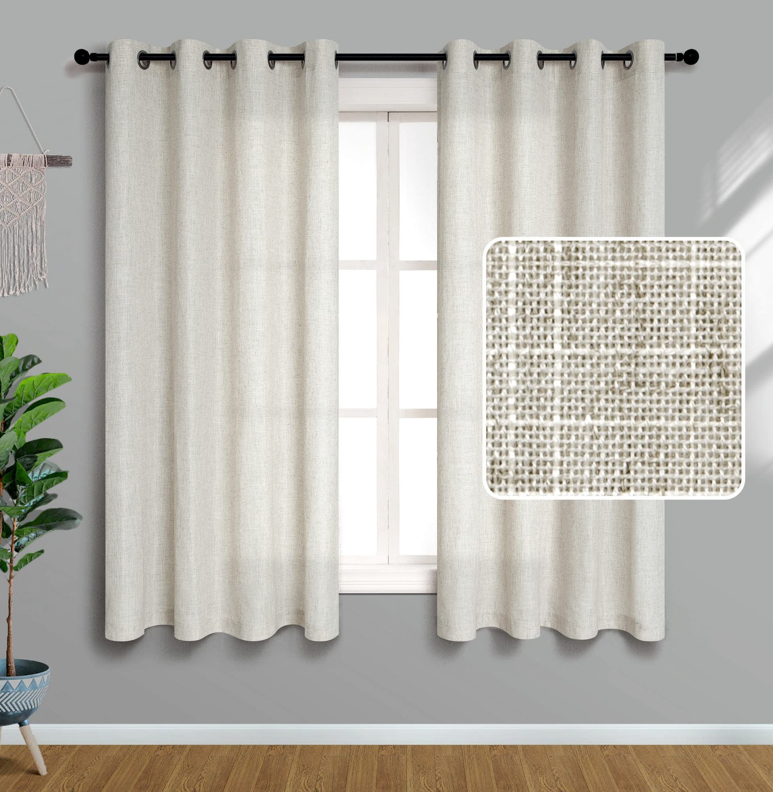 Pitalk Flax Linen Curtains 54 Inch Length for 52″W x 54″L (Pack of 2), Tan