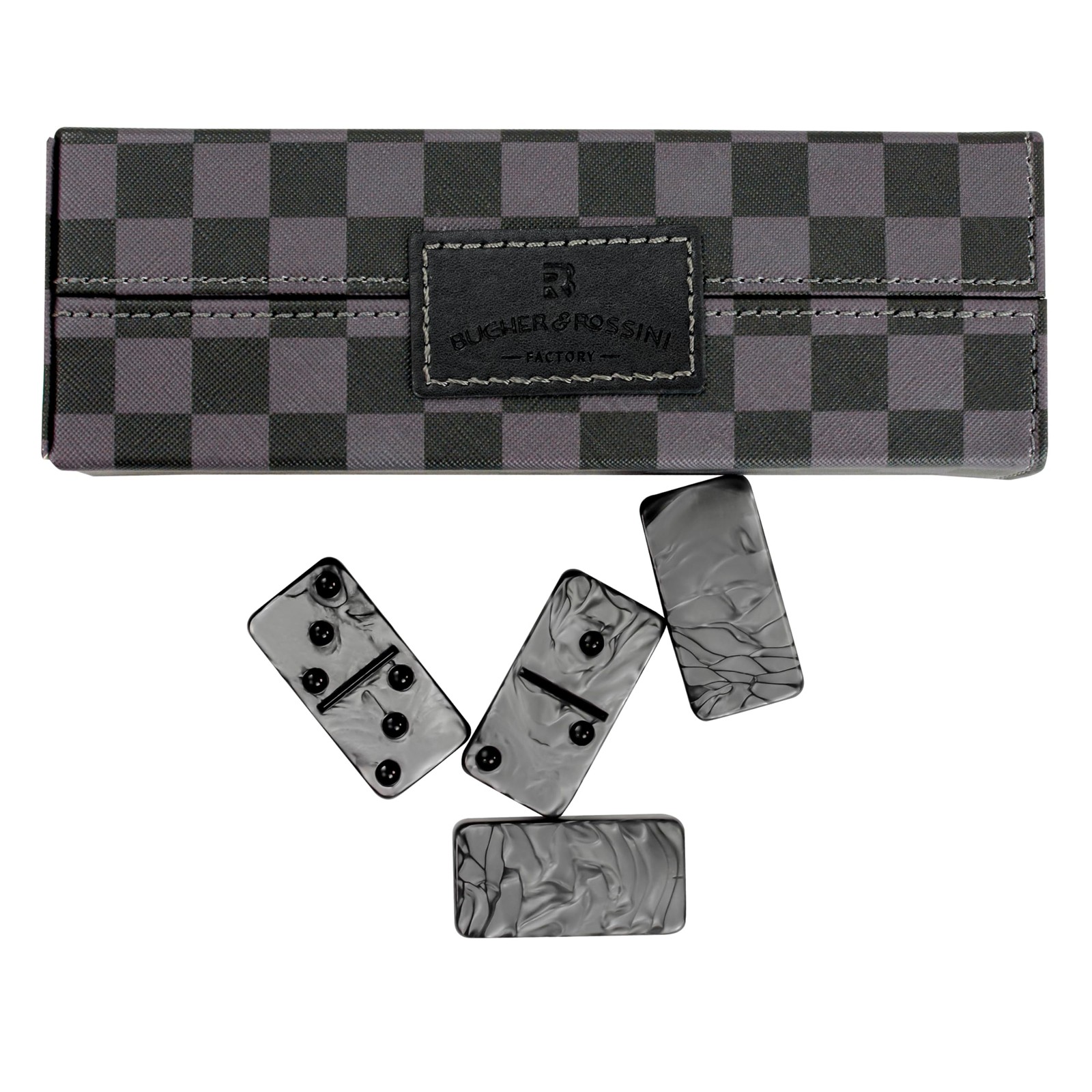 Dominos Set for Adluts – Double 6 Jumbo Domino Set – 28 Thick Marbleized Black a