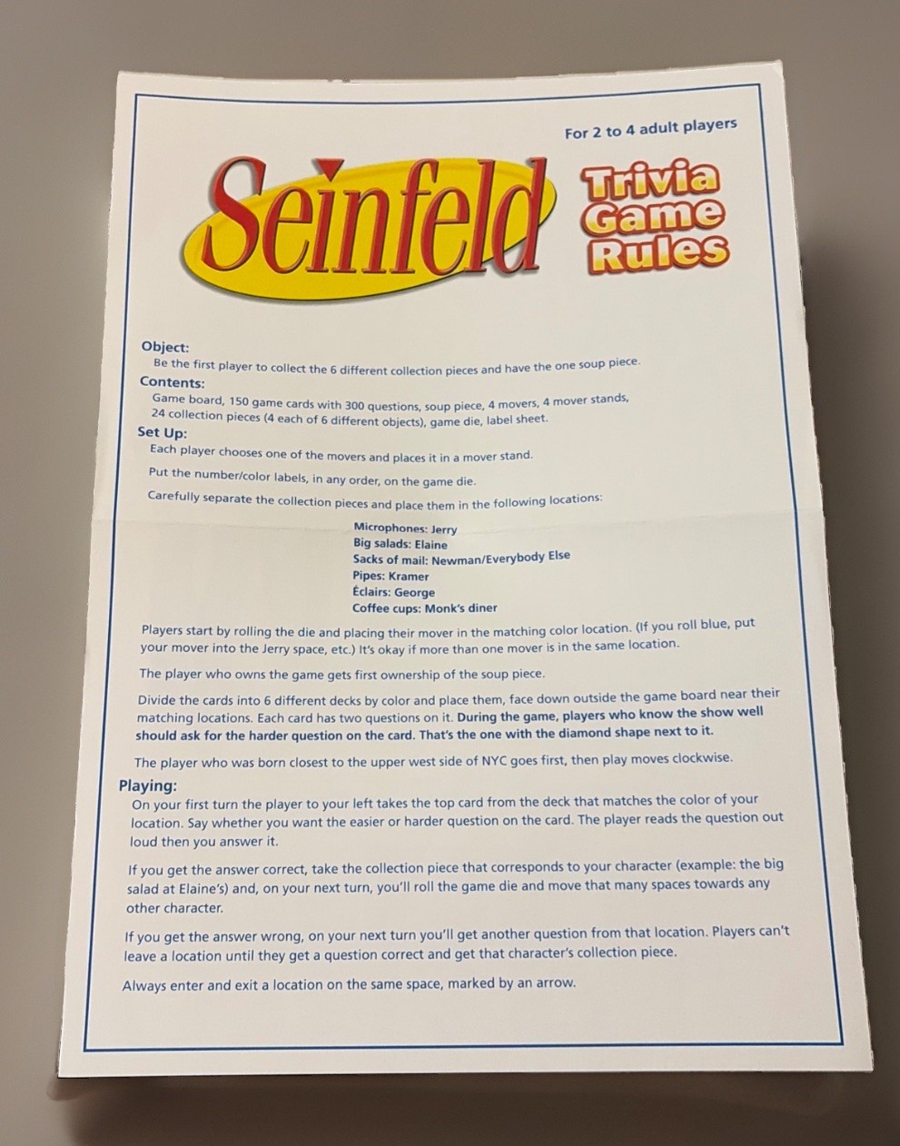 Seinfeld Trivia Game Pressman 2009 Adult 2-4 Player NEW open Box