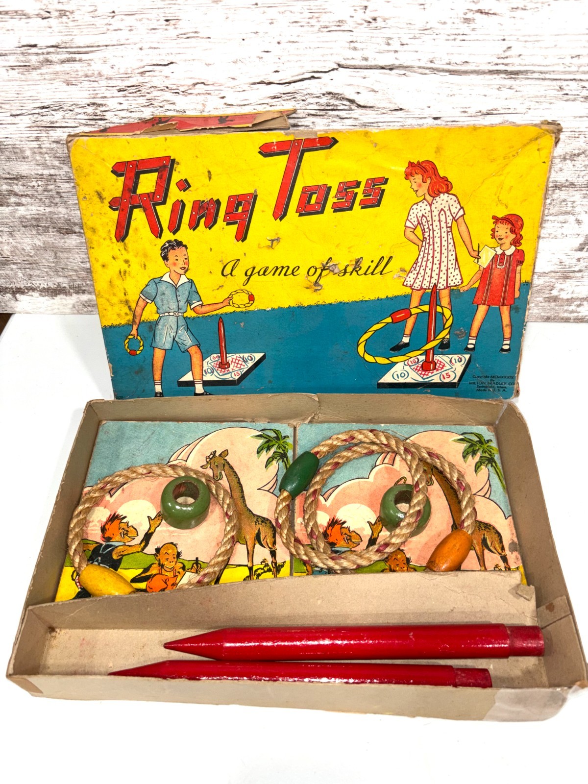 Vintage 1939 Milton Bradley Ring Toss Game 2-3 Players Complete Set 4228