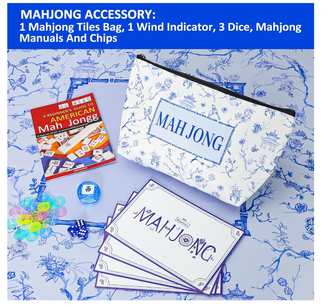 Light Blue American Mahjong Tile Set(1.2″), 160 Engraved Tiles with Mahjong Tile