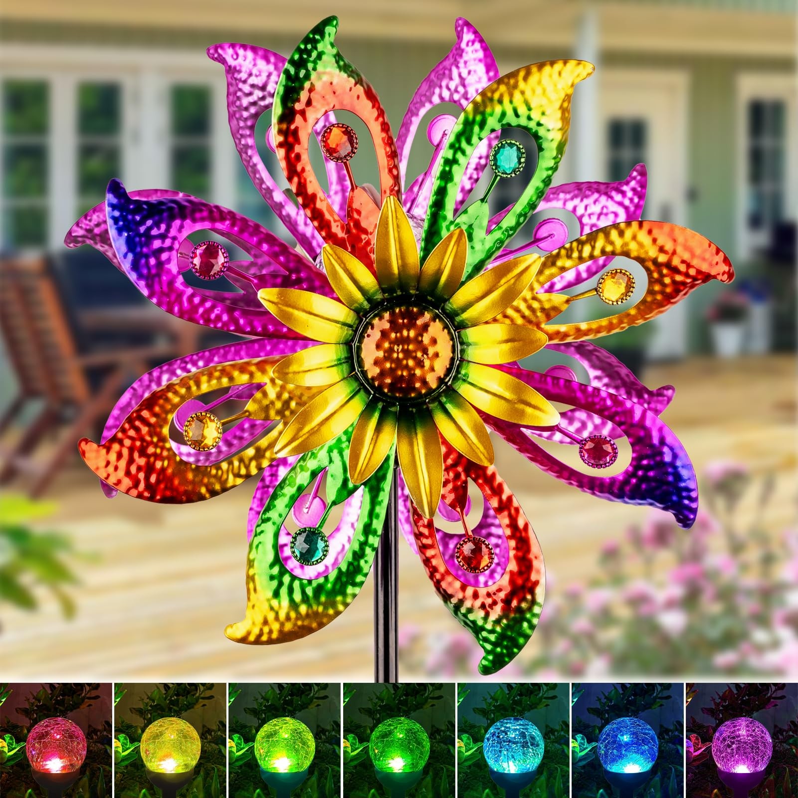 Solar Wind Spinner 360 Sunflower Lights 60.63 H x 13.38 Dia HQ-005 360Solar Yard