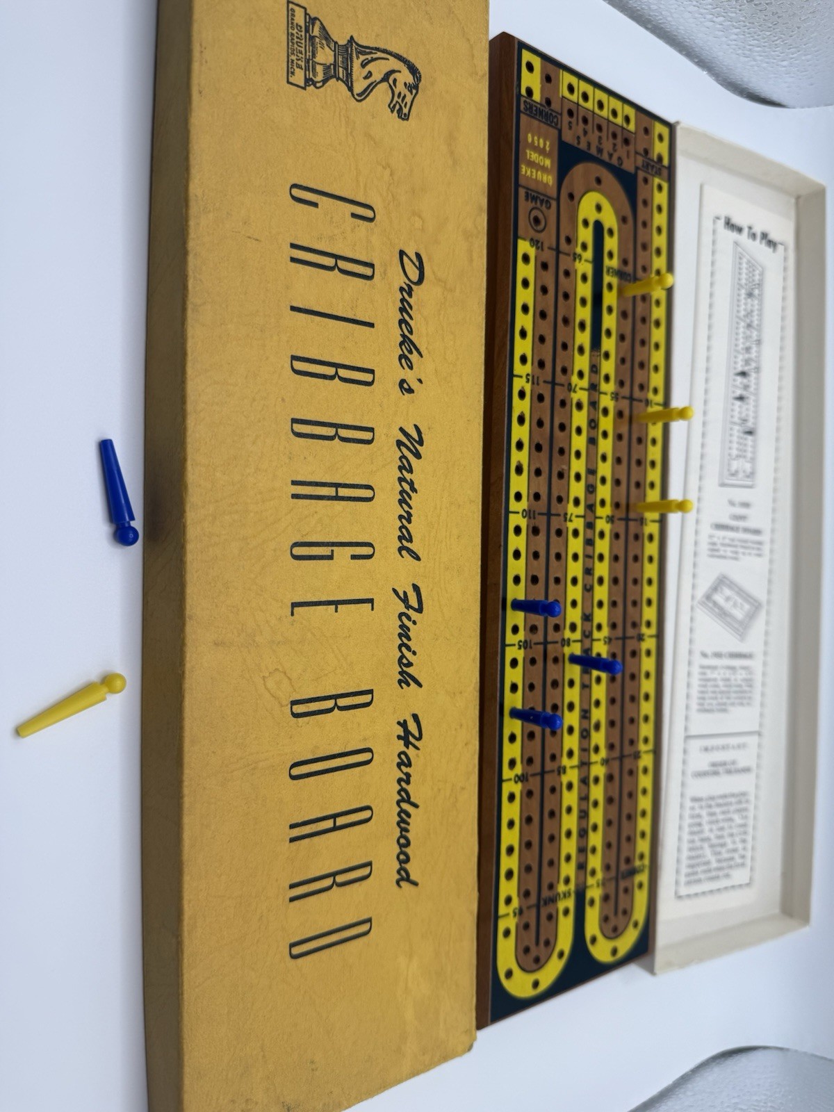 Drueke Cribbage Hardwood Board Game Set, Natural Finish, Pegs, Box, Instructions