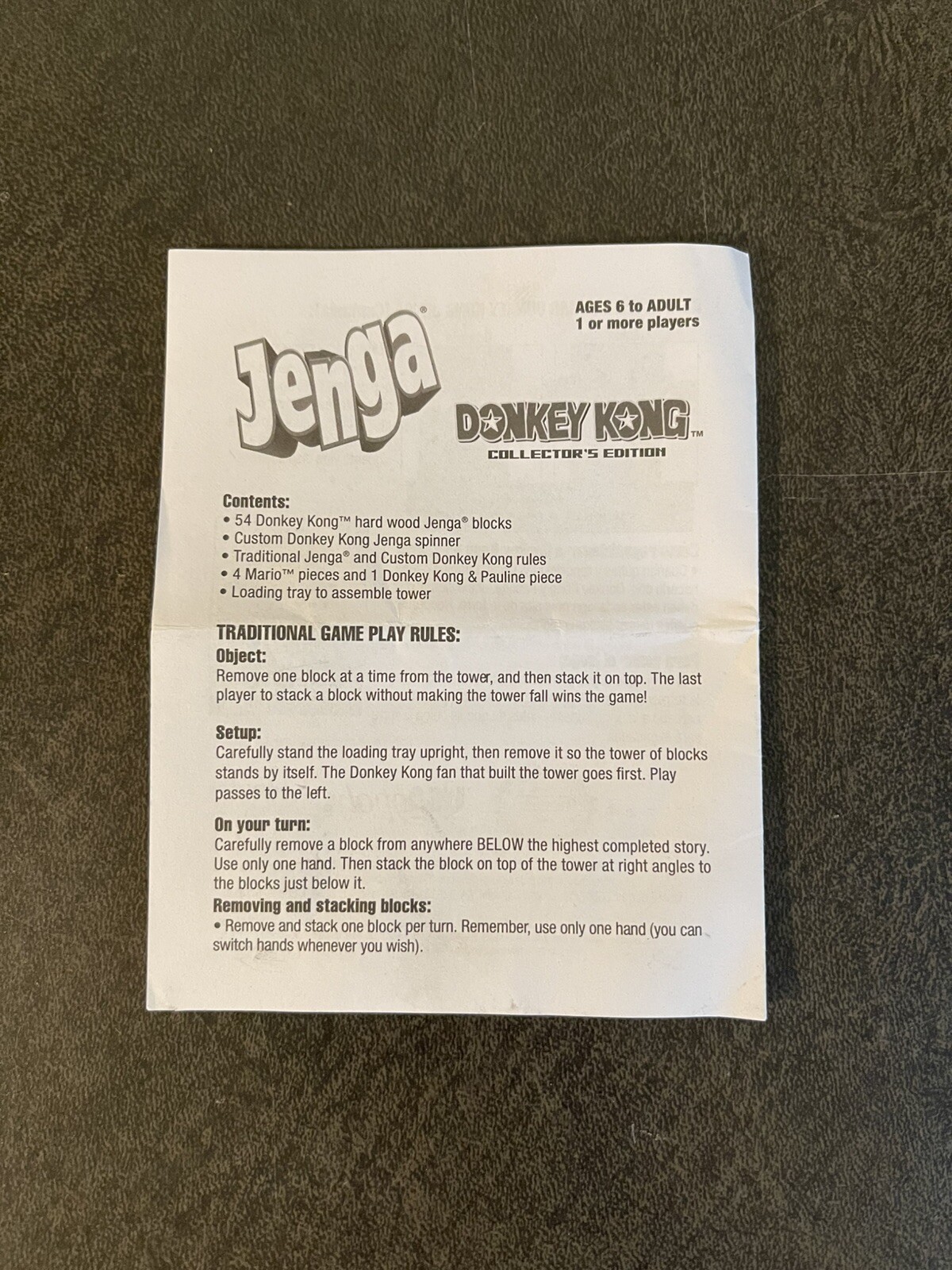 Replacement Instruction Manual – Jenga Donkey Kong Collector’s Edition Part