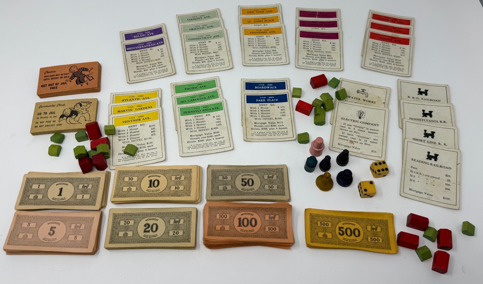 Vintage Parker Brothers Monopoly Game 1935 Small Box COMPLETE EXCEPT BOARD Wood