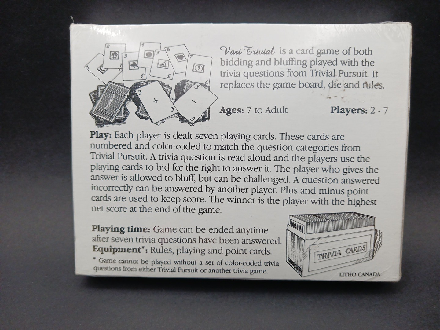 Vari-Trivial Bid & Bluff Sealed Card Game Vintage Trivia Bluffing Party Game New