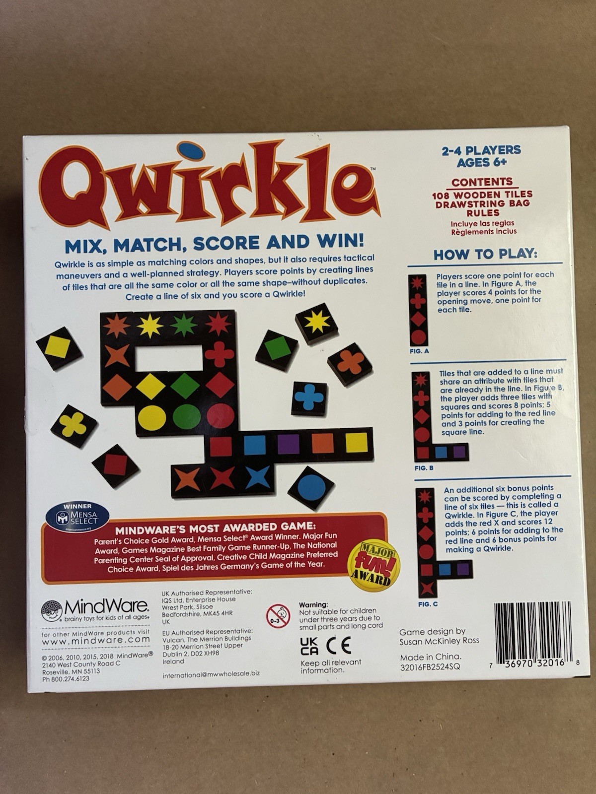 MindWare Qwirkle Strategy Board Game Wood Tiles 2-4 Players Ages 6+ Mensa