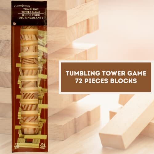 KS Tumbling Tower Game 72 Piece Challenging Building Blocks Wood Stacking