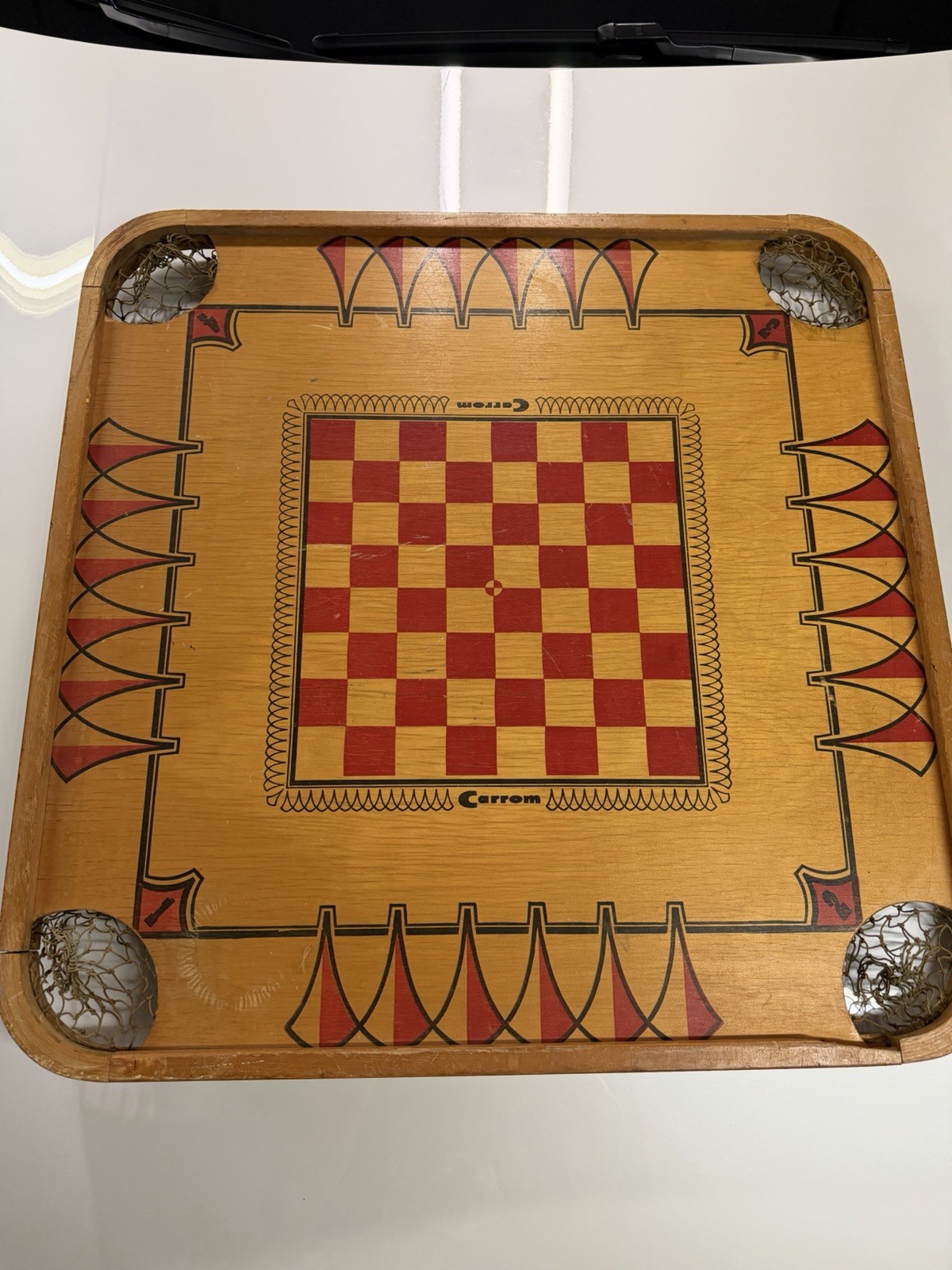 Vintage Carrom 2 Sided Game Board 28″ x 28″ With original 64 Page Rule Book 1963