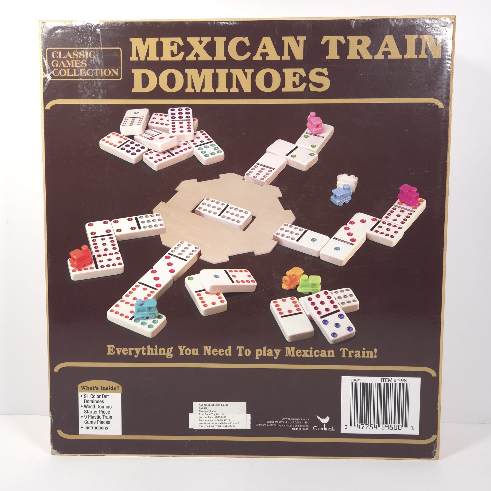 Cardinal Classic Collection Mexican Train Dominoes Wood Box Complete Game