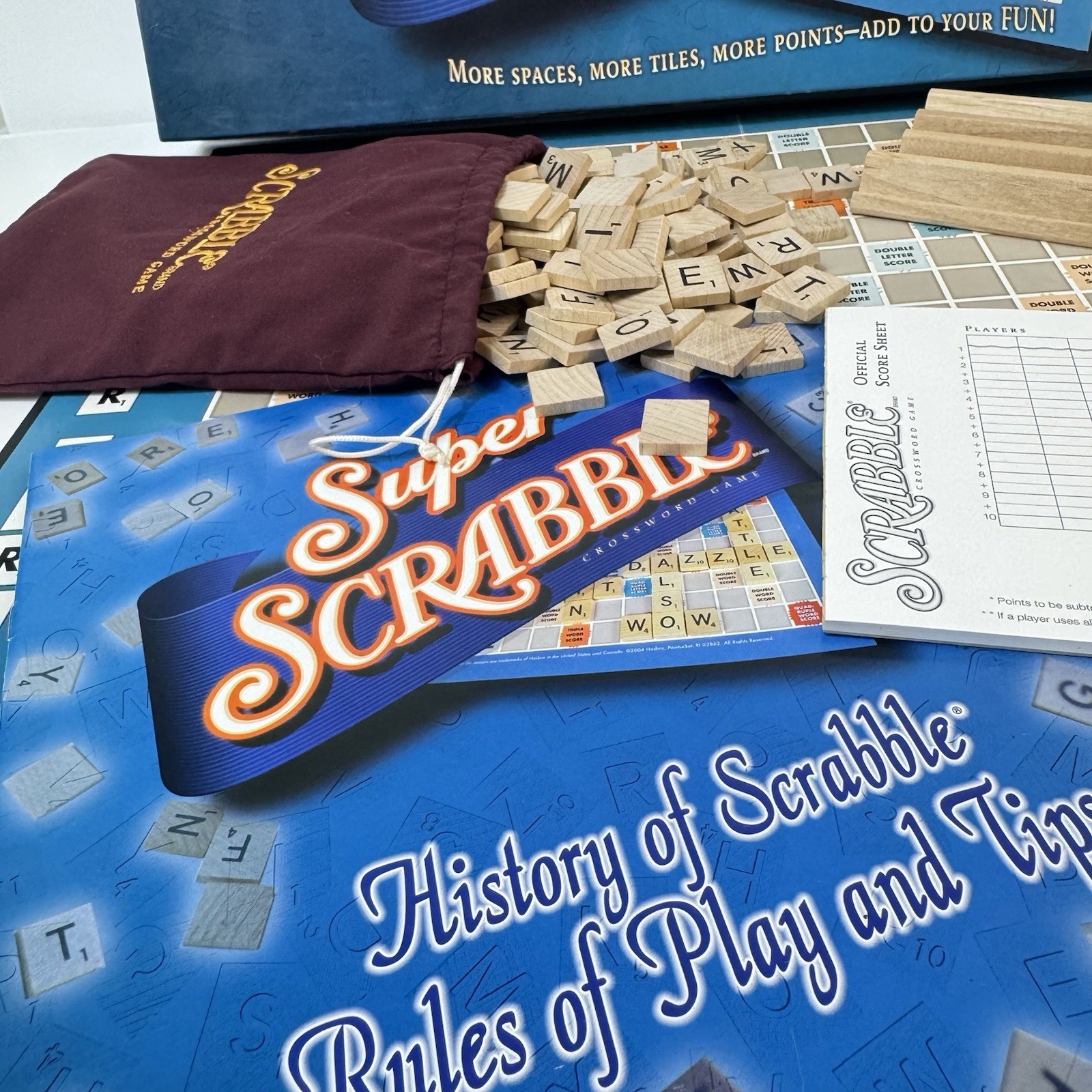 Super Scrabble Board Game by Hasbro – 2004 – 100% Complete with All 200 Tiles!