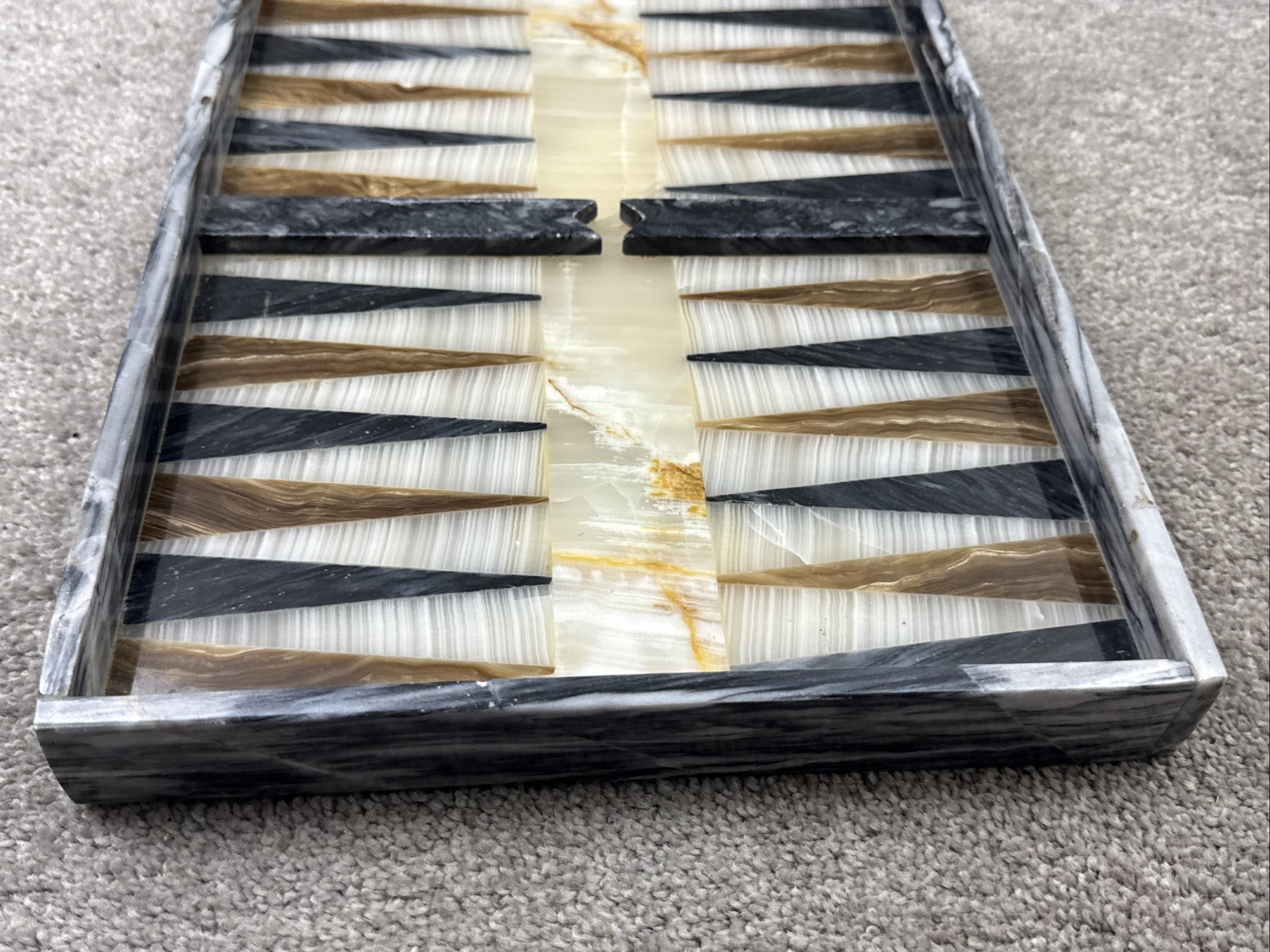 Vintage Handcrafted Marble & Onyx Backgammon Board Inlaid Stone Game 13 x 10