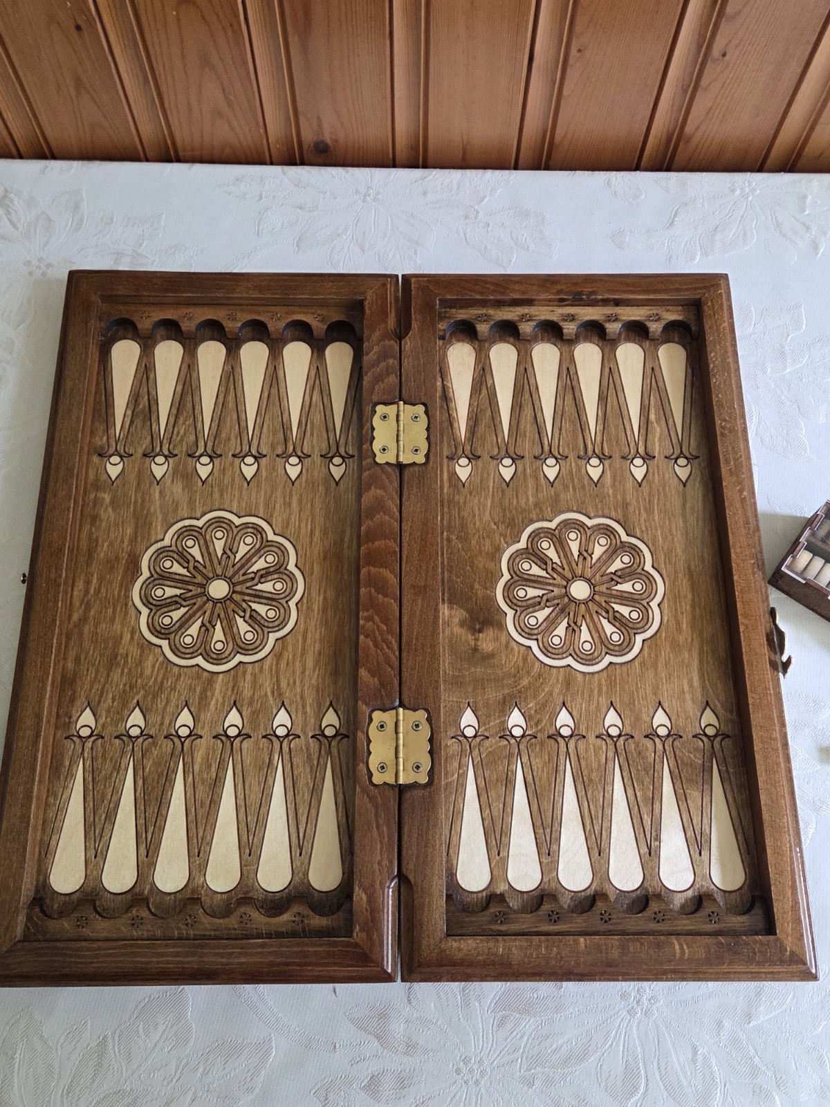 Carved Etched Wood Backgammon & Checkerboard Game Set Tree Of Life Compact