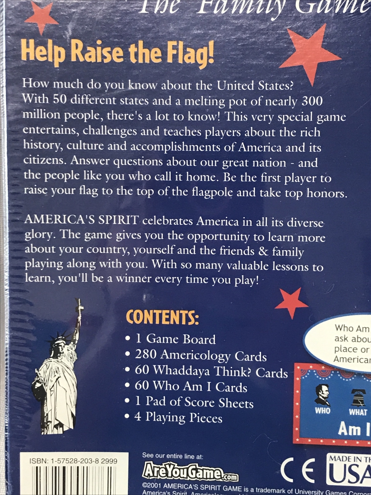 America’s Spirit The Family Game For Patriotic Americans University Games 2001