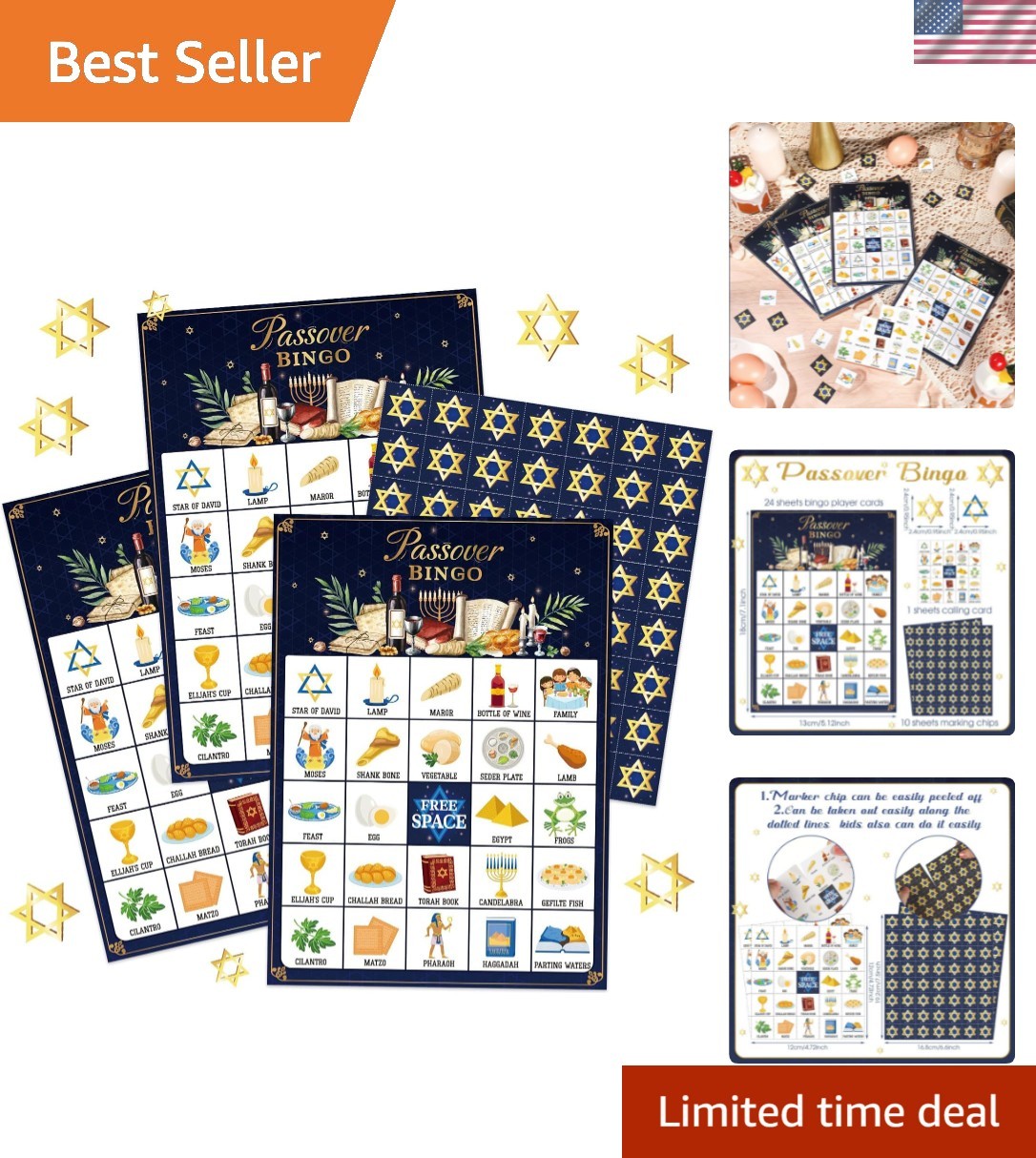35 Pcs Passover Bingo Games 24 Players Pesach Bingo Cards Jewish Seder Matzo …