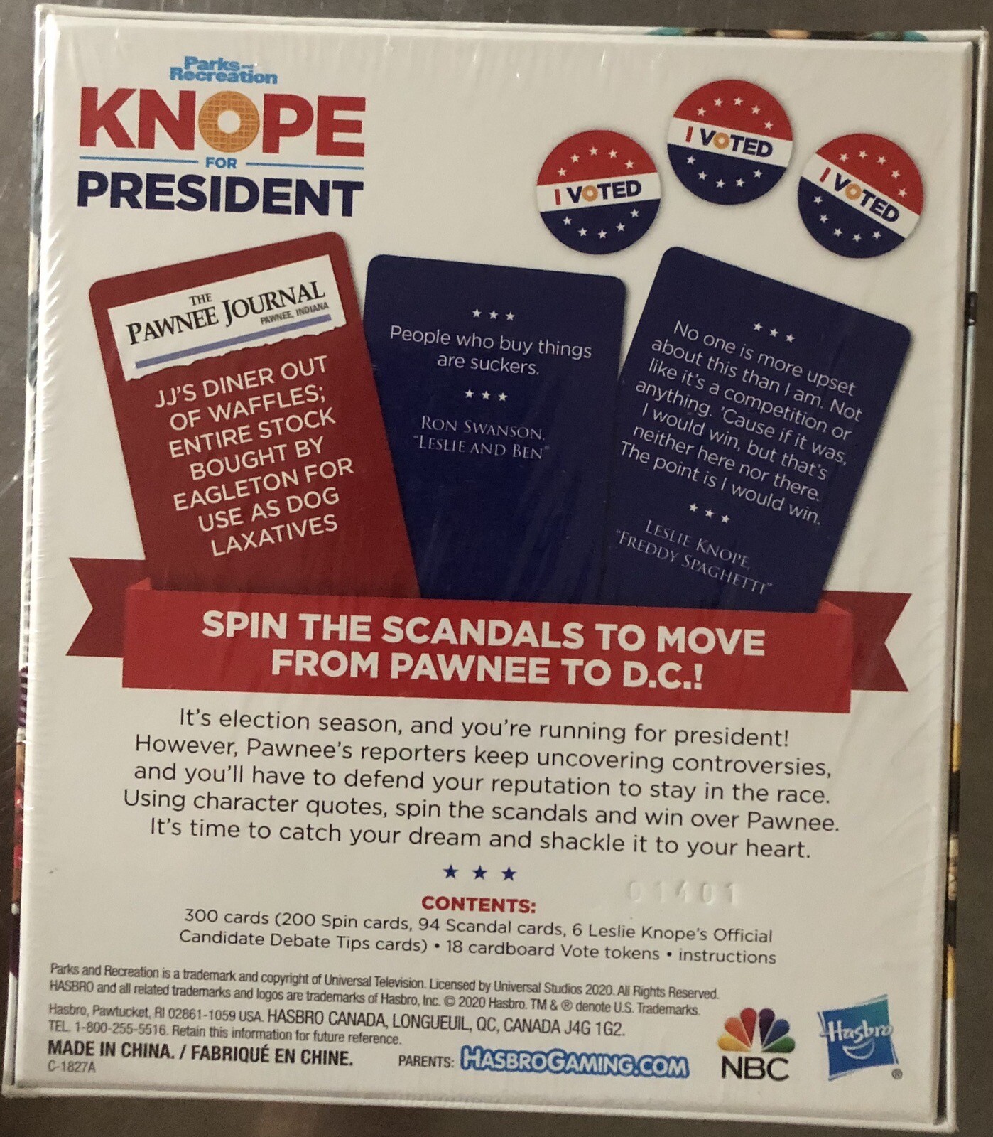 PARKS and RECREATION Knope For President Party Card Game Hasbro SEALED NEW