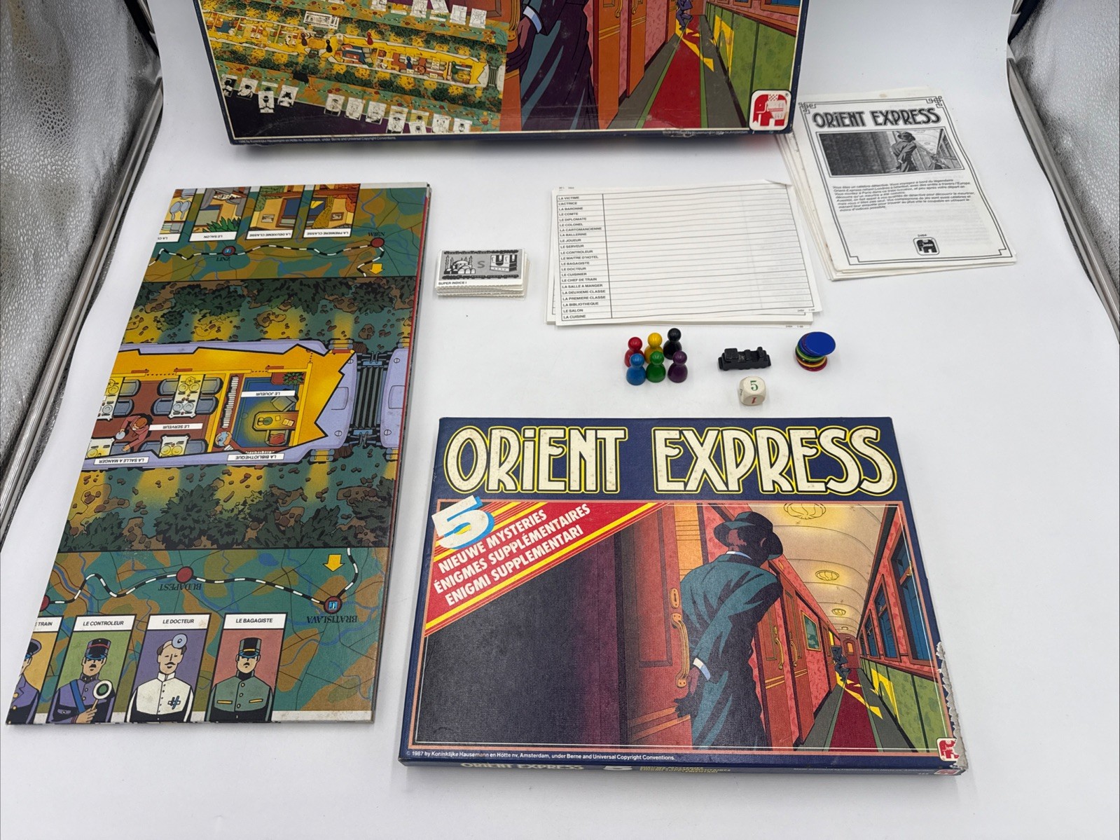 Vintage Orient Express Board Game Jumbo W 5 Mysteries Supplement Add On Dutch