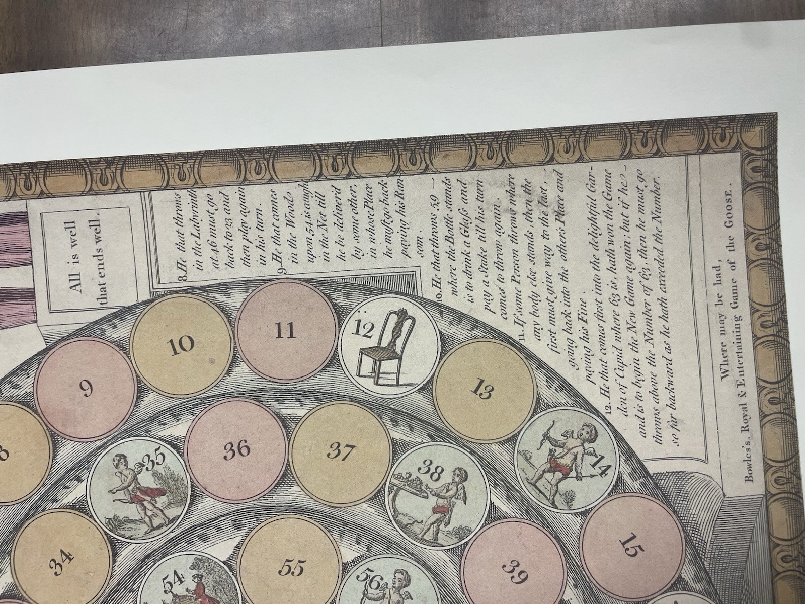 Vintage Game of the Snake Cupid Board Game Print Bowles Royal Pastime Art