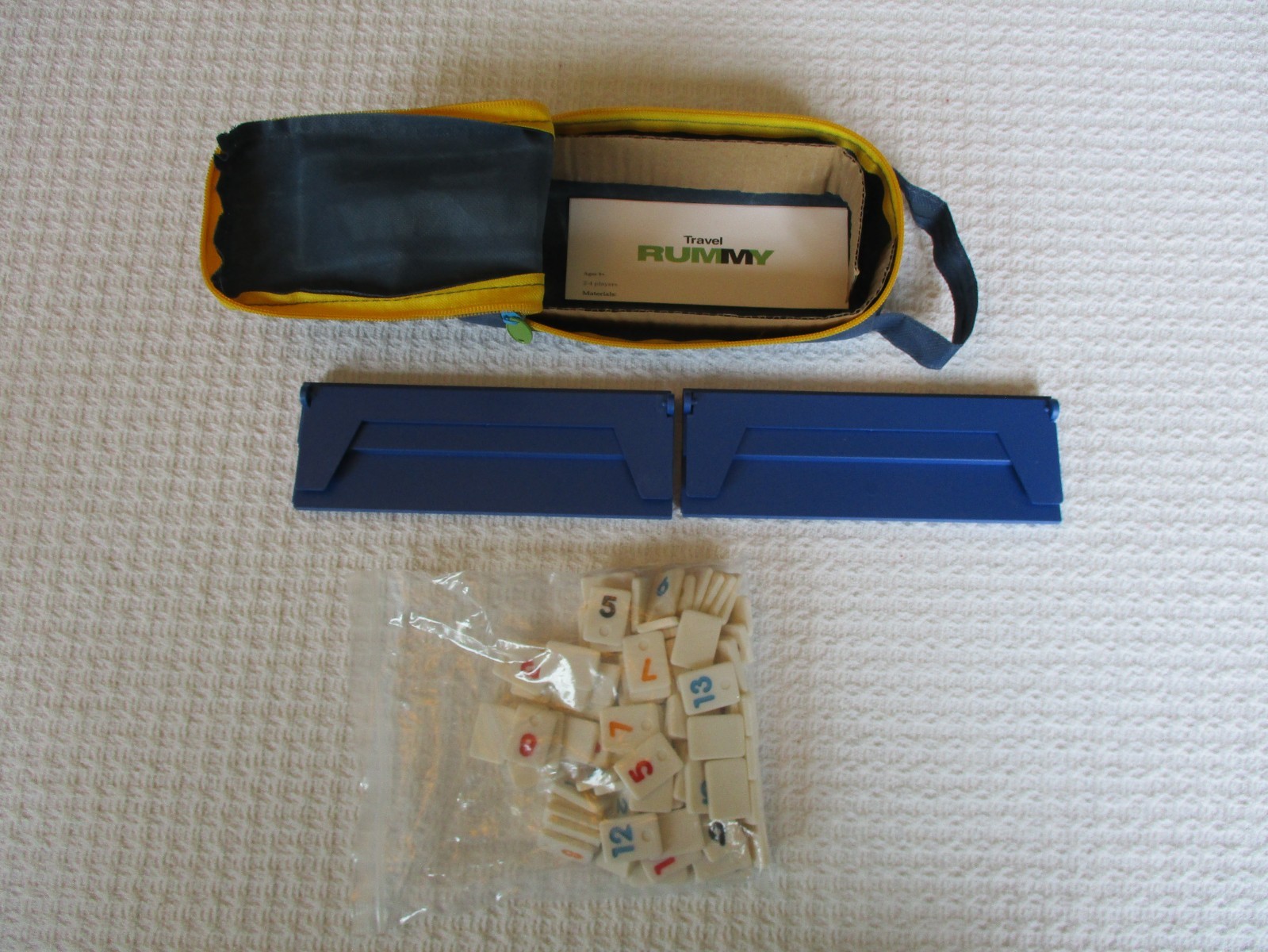 Mini Travel Rummy Game Set 106 Tiles and 4 Racks with Bag New