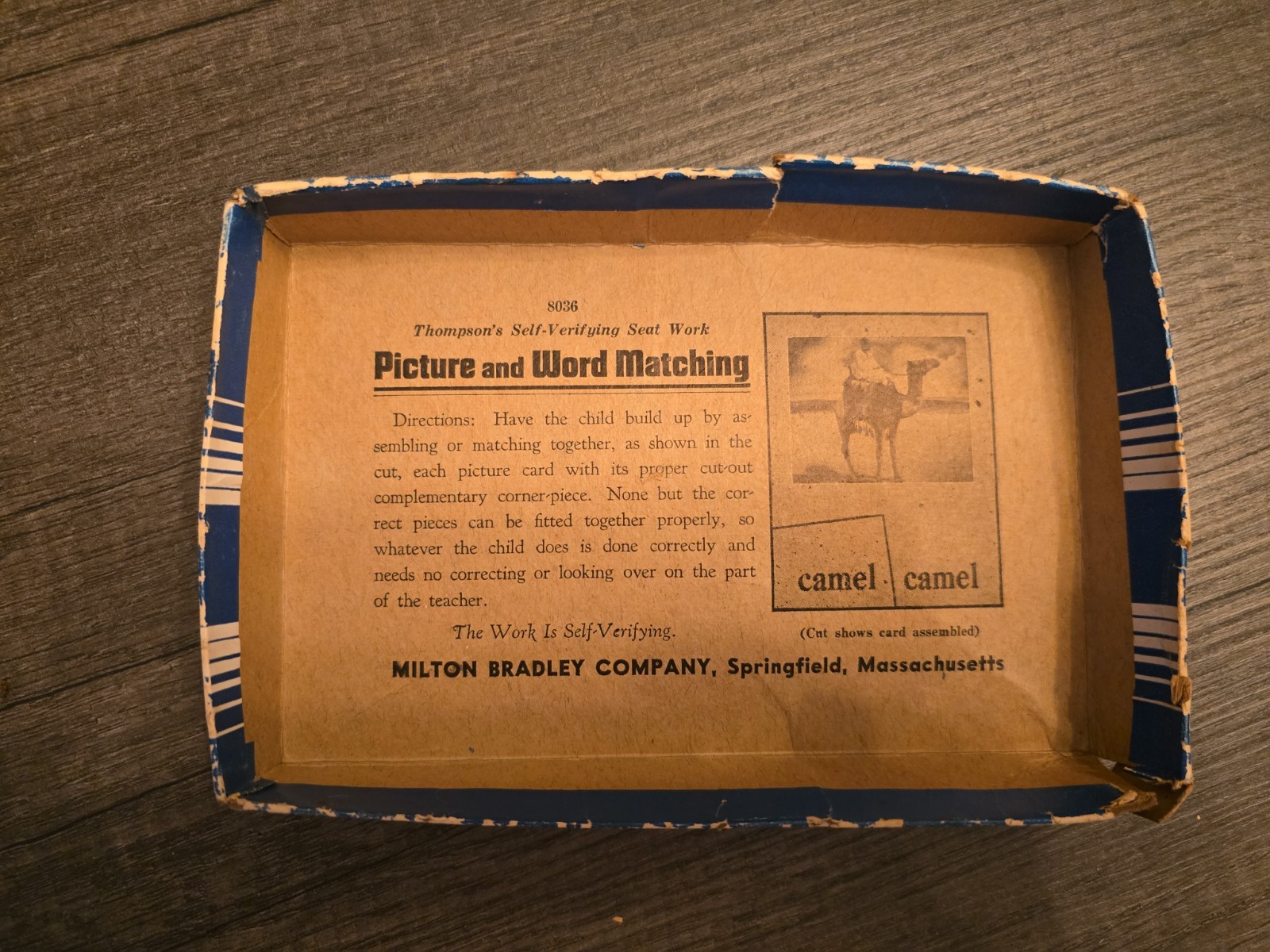Picture and Word Matching Self Verifying Seat Work 8036 Milton Bradley Co. (YW)