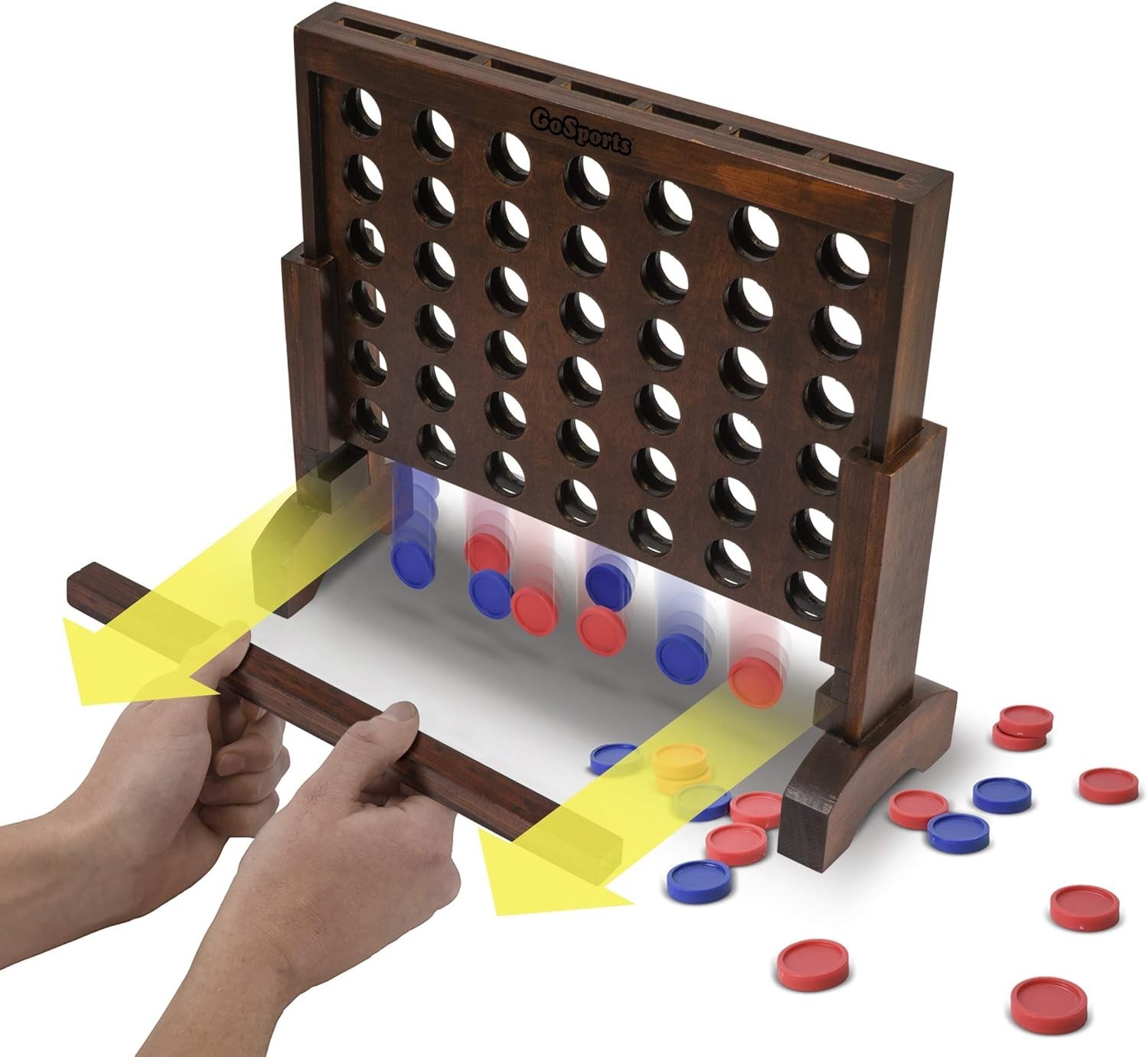 Hand-Stained Wooden 4 in a Row Game Brown 14 Inch Portable Case
